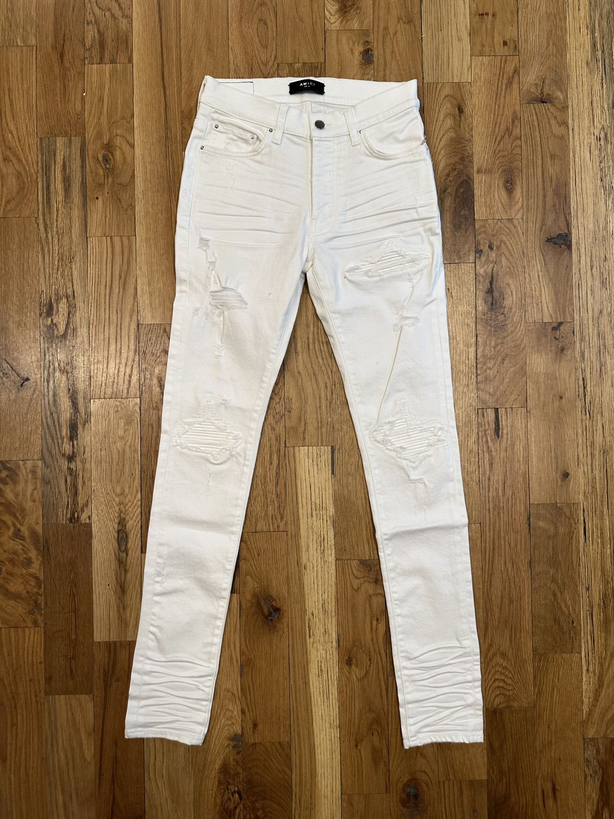Amiri Amiri MX1 White Leather White Denim Jeans Size 31 NEW | Grailed