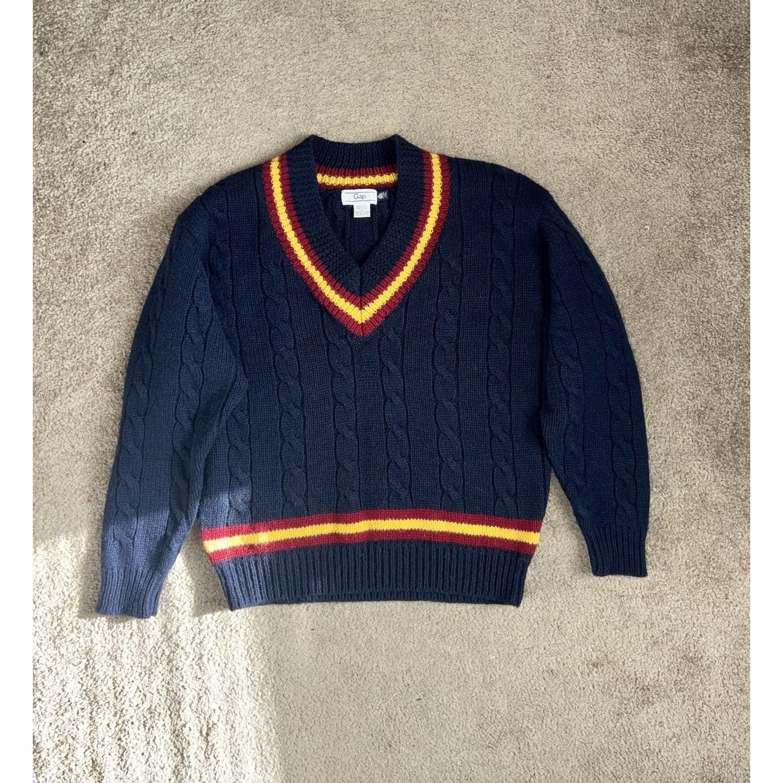 Gap Deadstock 1990s GAP Cable Knit Cricket Sweater Sz L Size XL / US 12-14 / IT 48-50 - 2 Thumbnail