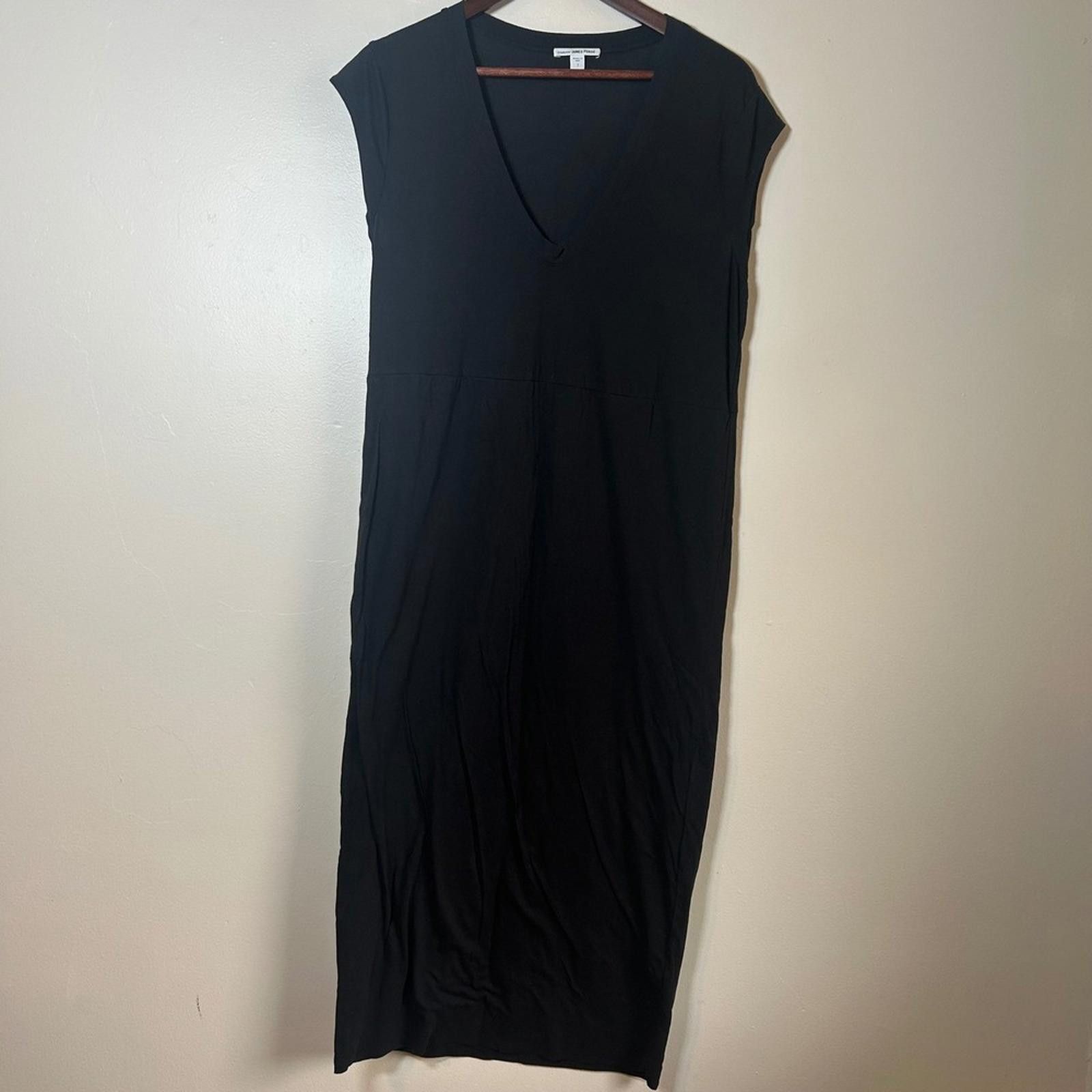 James Perse STANDARD JAMES PERSE Black V Neck Cap Sleeve Midi Dress Size M / US 6-8 / IT 42-44 - 1 Thumbnail