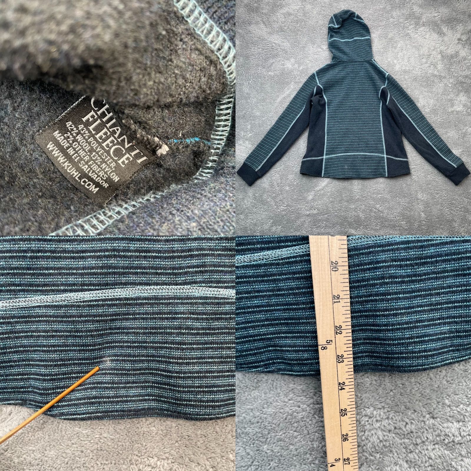 Vintage Kuhl Hoodie Womens Medium Black Striped Fleece Full Zip Thumbhole Sleeve Nylon Polyester Wool Zip Hooded BK8 Size M / US 6-8 / IT 42-44 - 8 Thumbnail