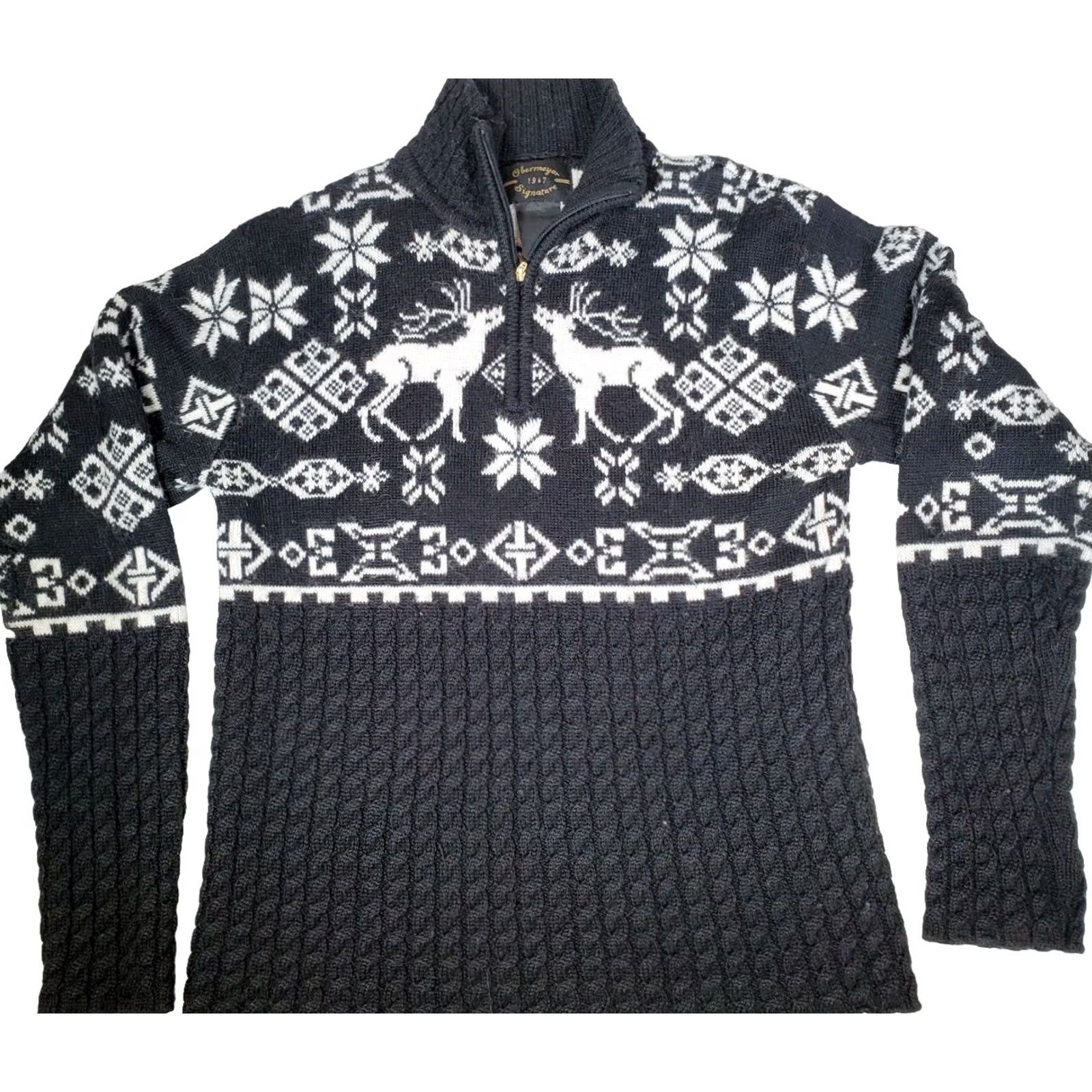 Obermeyer VINTAGE Obermeyer Sweater 1/4 Zip Pullover Wool Blend Women's M Black and White Fair Isle Dear Knit Style Pullover 1/4 Zip Zipper Ski Winter Size M / US 6-8 / IT 42-44 - 2 Thumbnail