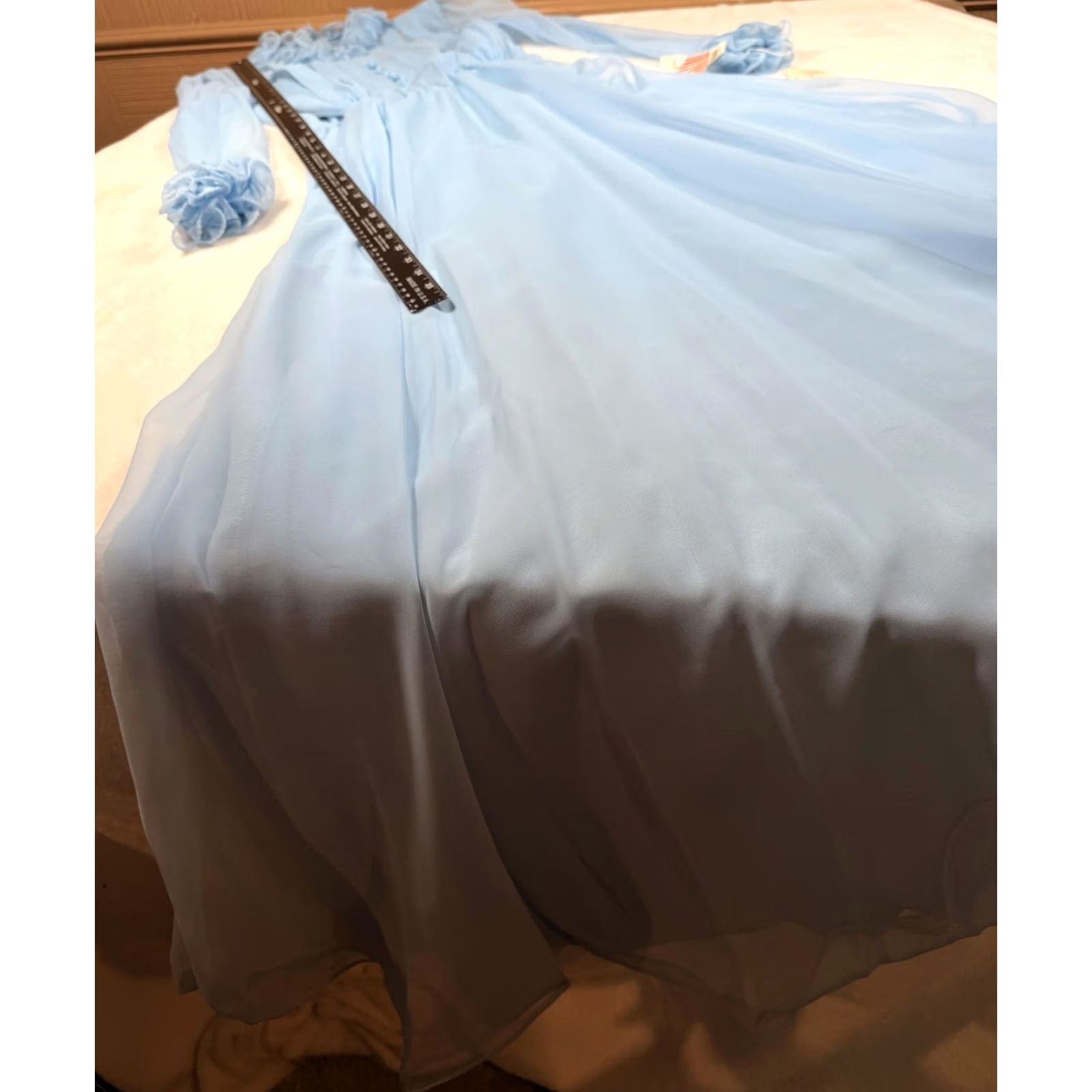 Vintage VINTAGE Miss Elliette Dress 14 Blue Chiffon High Neck Maxi Gown Ruffle Womens Size XL / US 12-14 / IT 48-50 - 6 Thumbnail