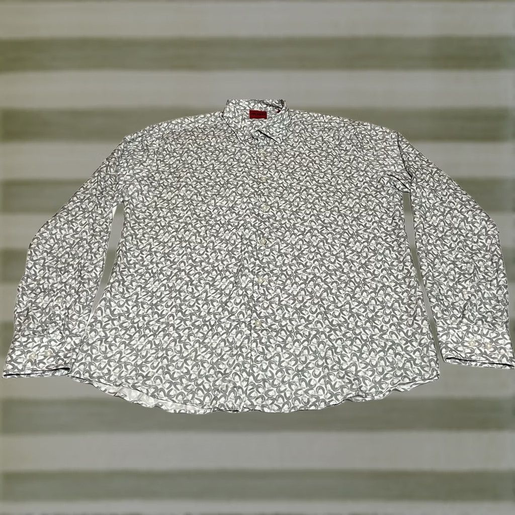 Hugo Boss HUGO BOSS Shirt Mens XL White Grey Ermo Slim Fit Button-Up Long Sleeve Geometric Pattern Multicolor Size US XL / EU 56 / 4 - 1 Thumbnail