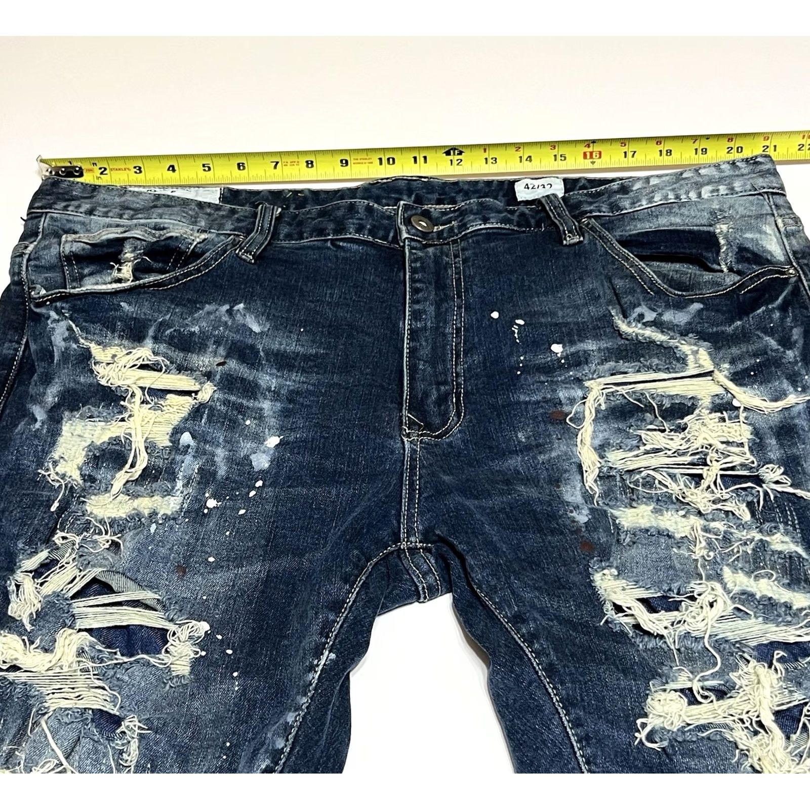 Denime Smoke Rise Jeans Mens Size 42x32 Blue Distressed Denim Motorcycle Straight 5-Pocket Zipper Closure Size US 42 / EU 58 - 4 Thumbnail
