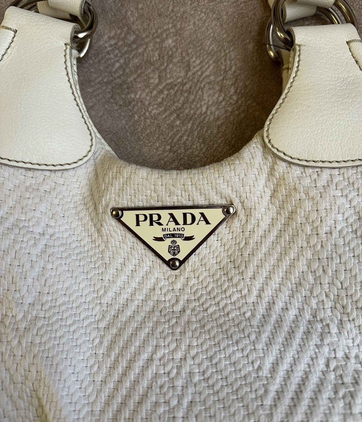 Prada × Vintage RARE Prada Vintage Leather Knit Handle/Shoulder Bag IPI Size ONE SIZE - 4 Thumbnail