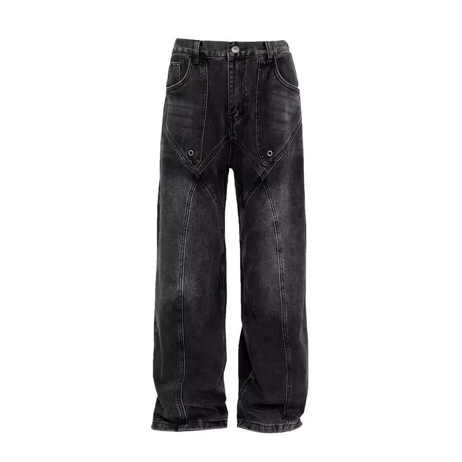 Japanese Brand Vintage black patchwork rivet wide leg jeans Size US 32 / EU 48 - 4 Thumbnail
