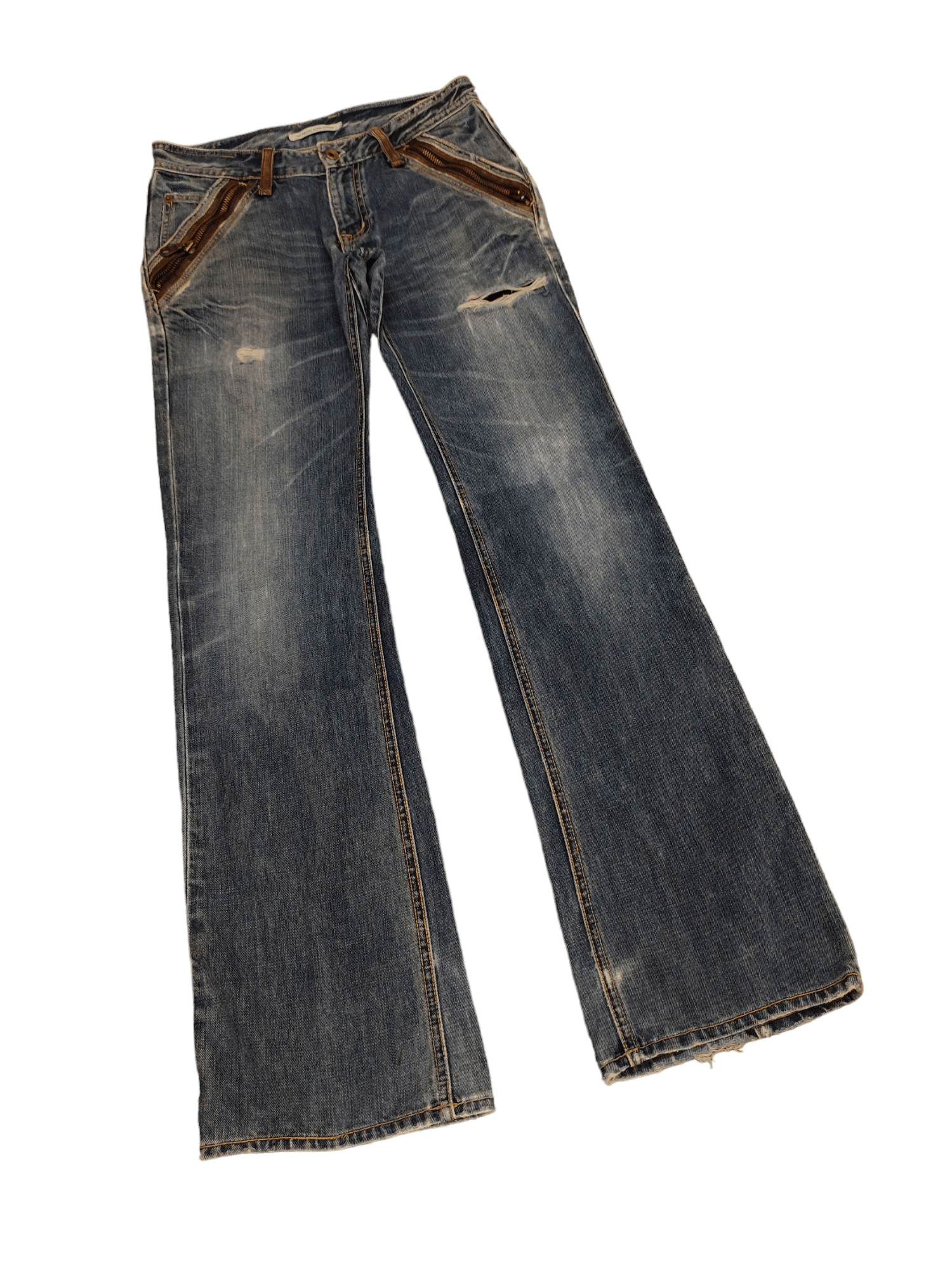 If Six Was Nine Flare Jeans Michel Klein Distress Faded Bootcut Y2k Street Size US 30 / EU 46 - 11 Thumbnail