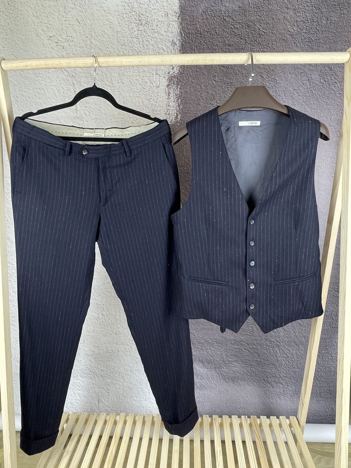 Other 0909 striped wool navy blue set vest + pants suit Size 40R - 1 Thumbnail