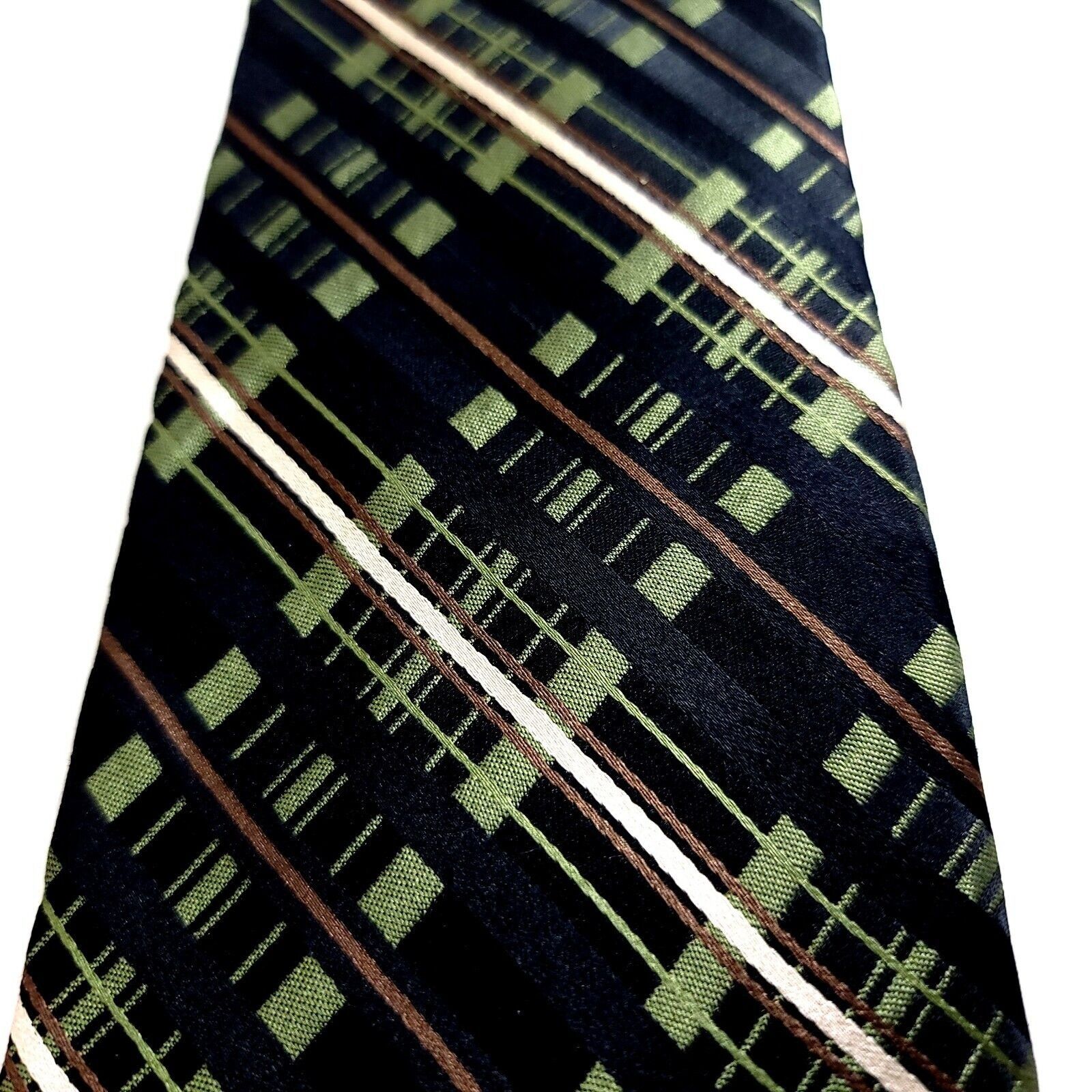 Van Heusen Van Heusen Green Black Plaid Woven Silk Tie Stain Resistant Size ONE SIZE - 2 Thumbnail