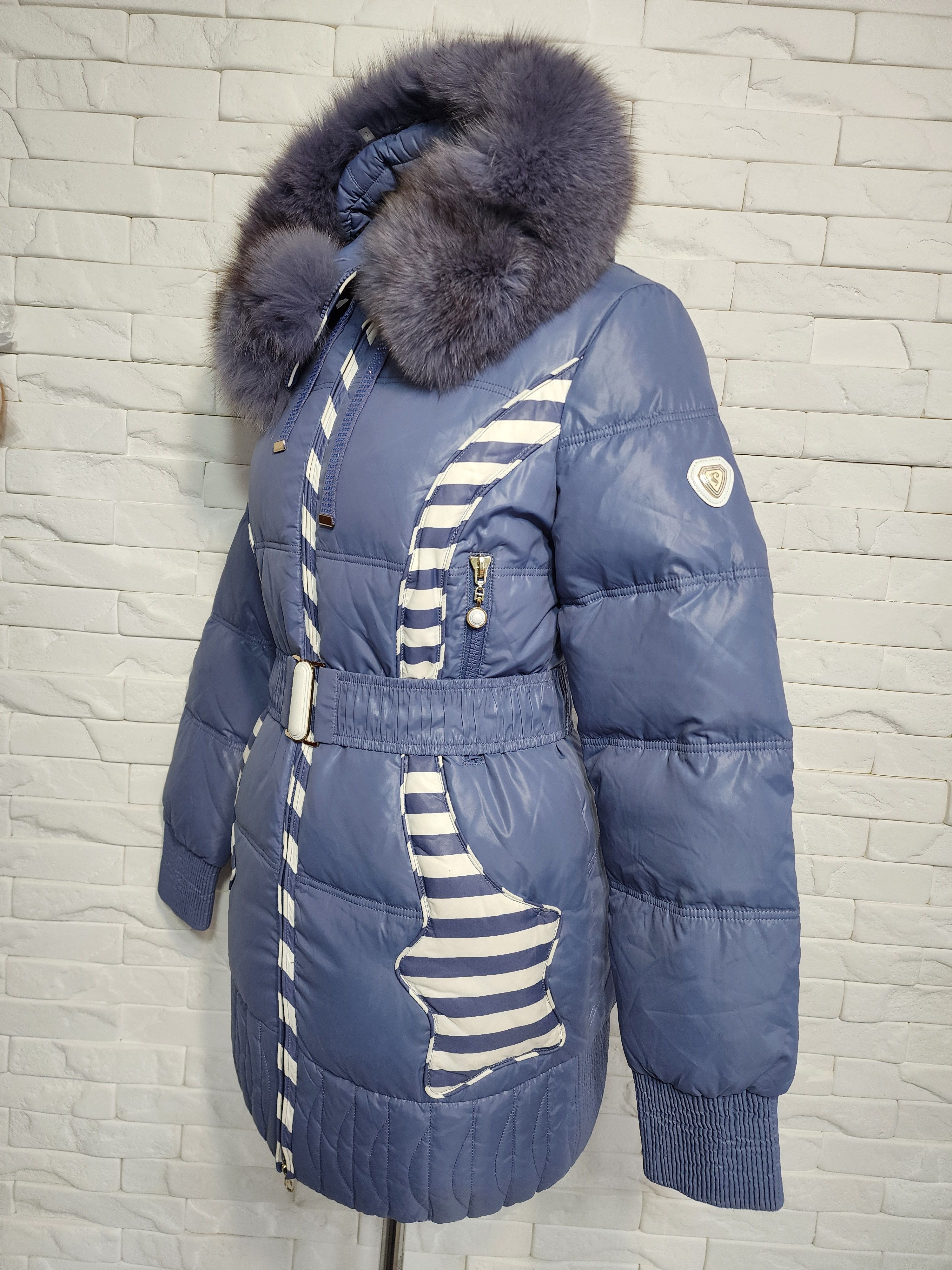 Uniqlo Blue Down Puffer Coat: Hooded Fur Trim Winter Jacket Size M / US 6-8 / IT 42-44 - 2 Thumbnail