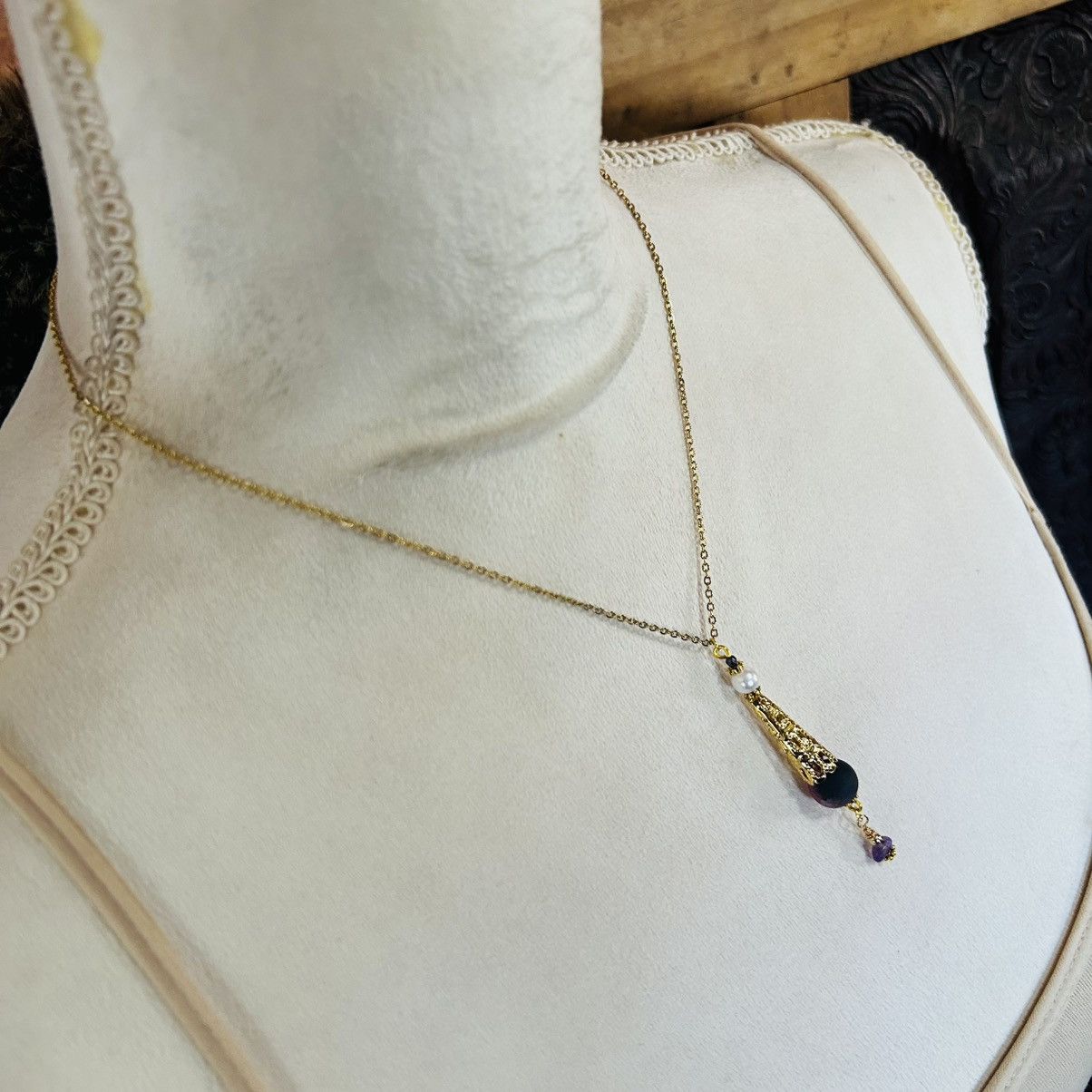 Handmade Handcrafted crackle glass amethyst gold filigree coil set Size ONE SIZE - 5 Thumbnail