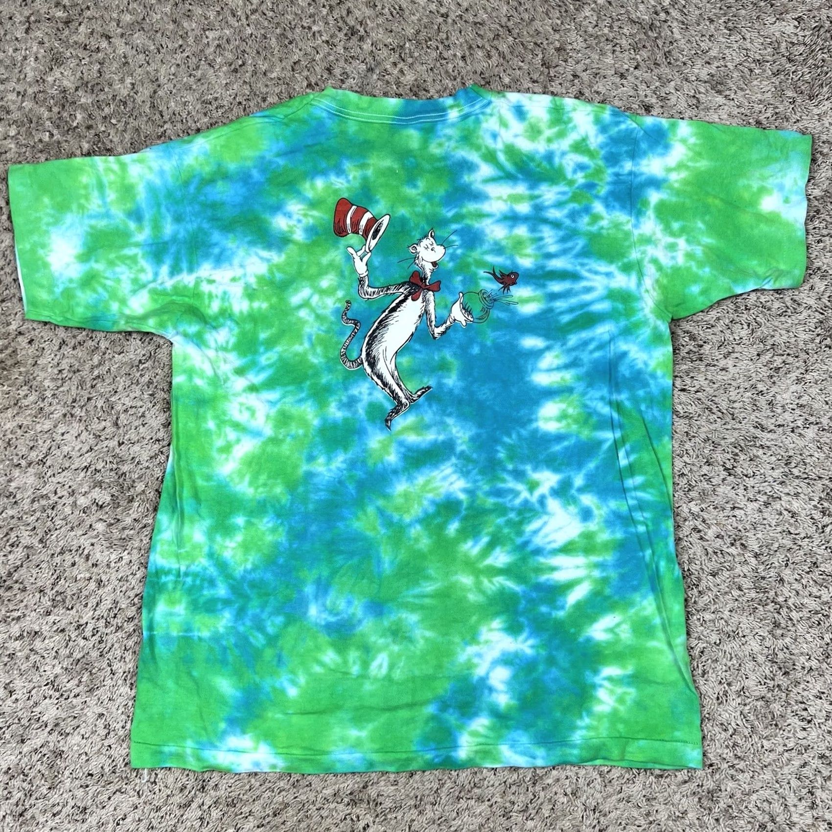 Fruit Of The Loom VINTAGE Dr. Seuss Cat In The Hat T-Shirt Size XL Green Tie Dye Shirt unisex Adults 90s Graphic Print Big Graphic Computer-Readable Size US XL / EU 56 / 4 - 3 Thumbnail