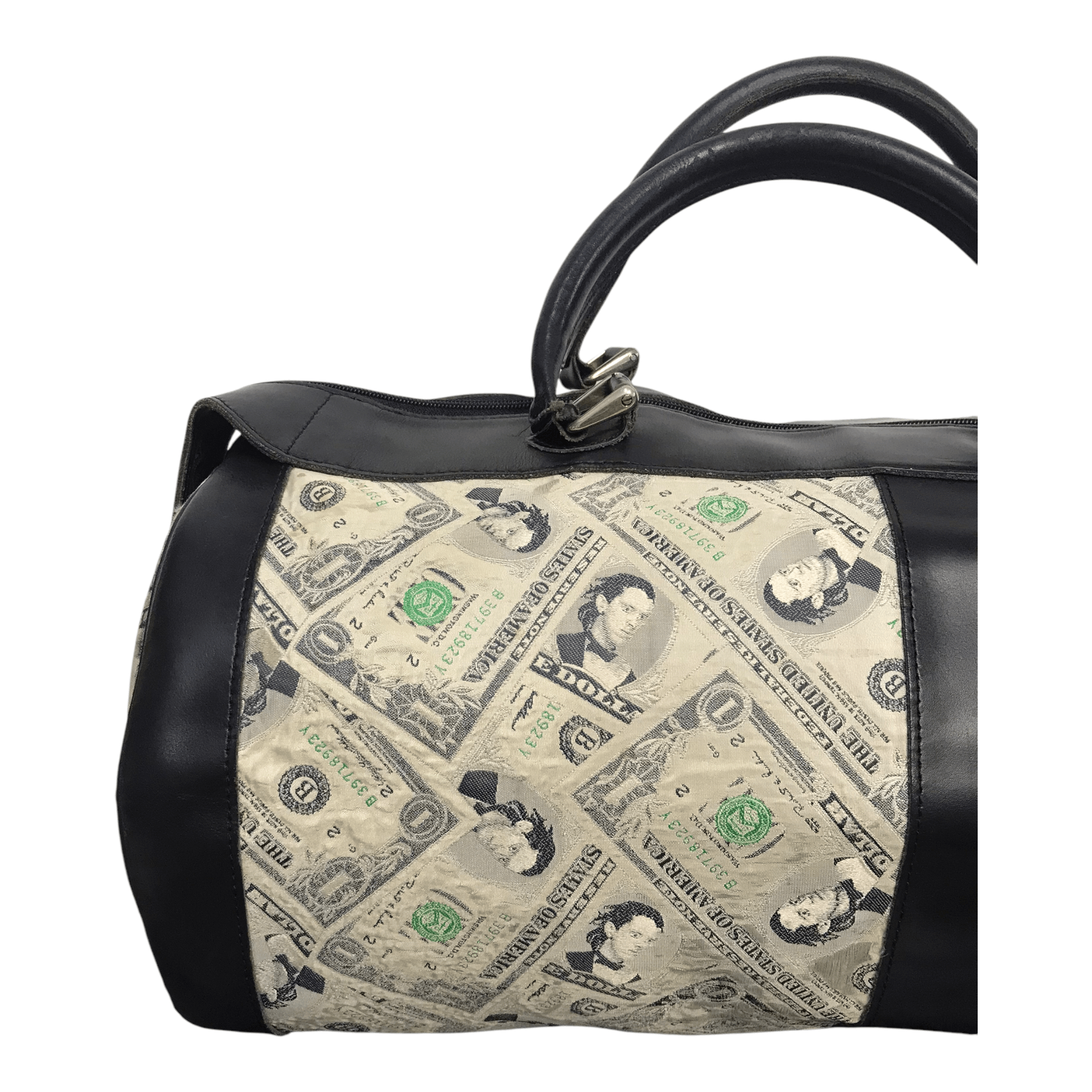 Jeremy Scott × Vintage Vintage Jeremy Scott Printed Money Half Leather Duffle Bag Size ONE SIZE - 8 Thumbnail