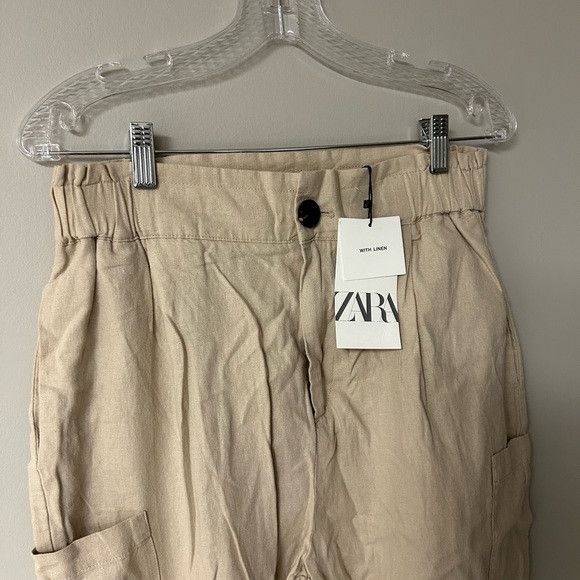 Zara Zara Khaki Linen Paper Bag Pants Size 27" / US 4 / IT 40 - 2 Thumbnail
