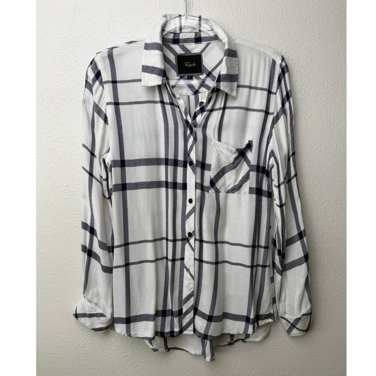 Rails Rails White Navy Plaid Button Down Shirt Long Sleeve Women S Size S / US 4 / IT 40 - 3 Thumbnail
