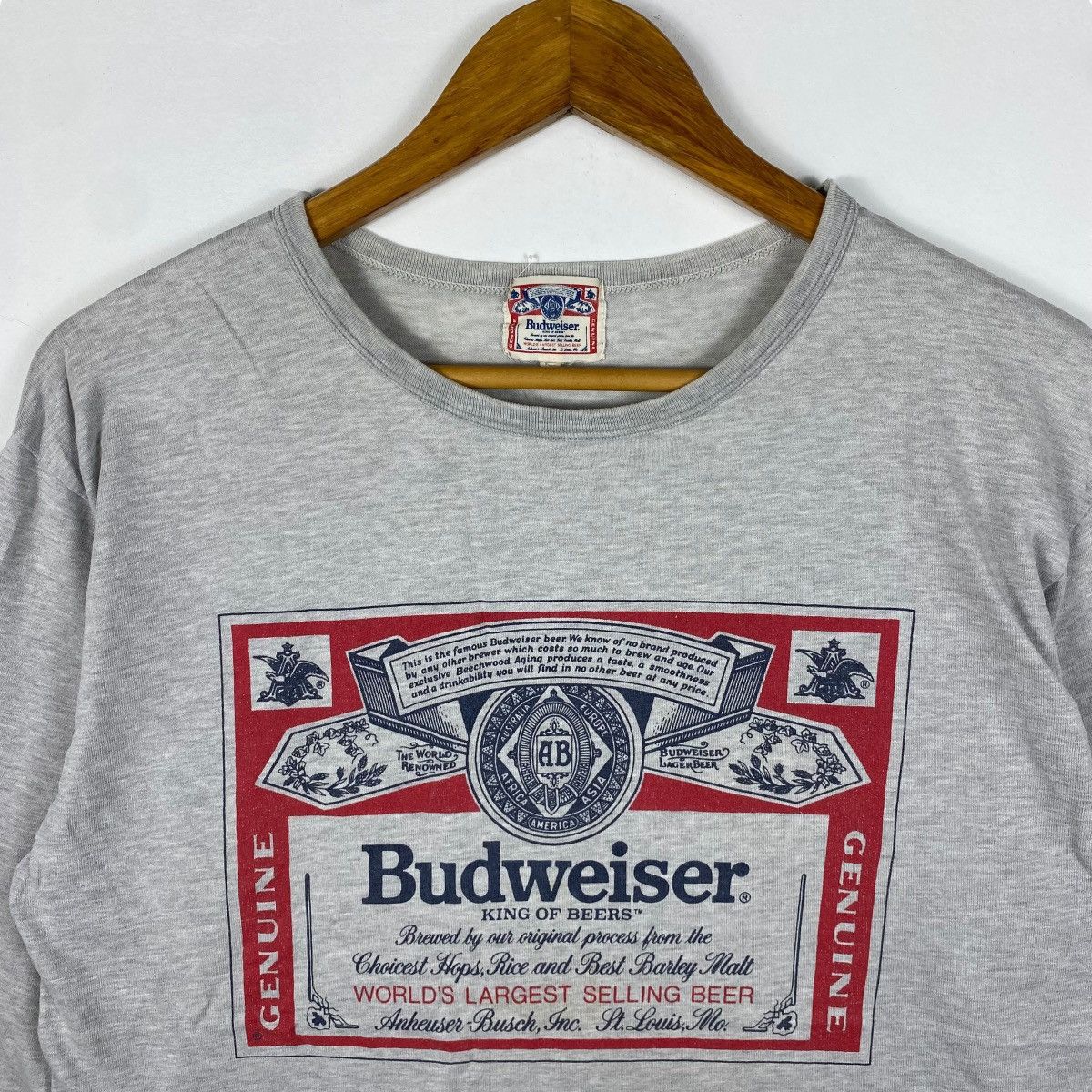 Budweiser × Vintage Vintage 80's BUDWEISER King Of Beers Big Graphic Long Sleeve Size US L / EU 52-54 / 3 - 2 Thumbnail
