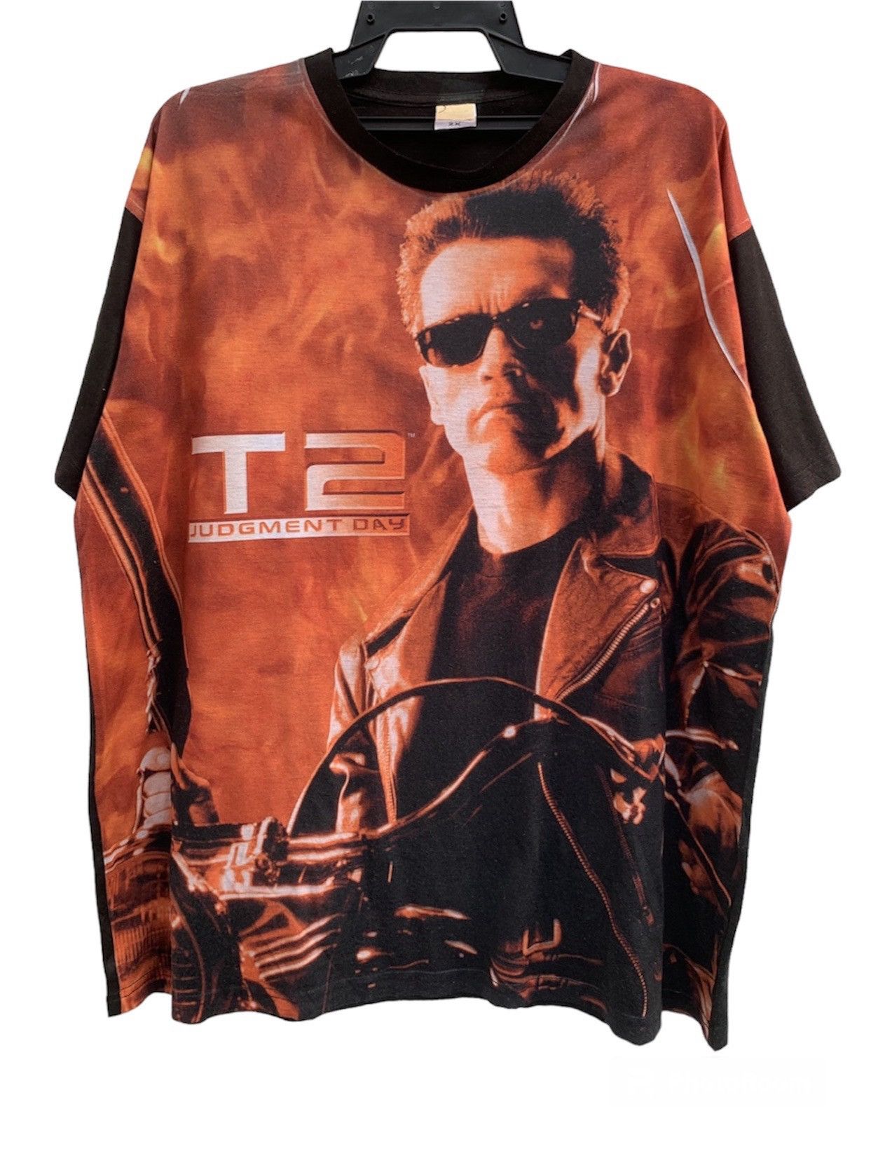 image of Vintage Terminator 2 Judgement Day Fullprint Movie Tee in Black, Men's (Size 2XL)
