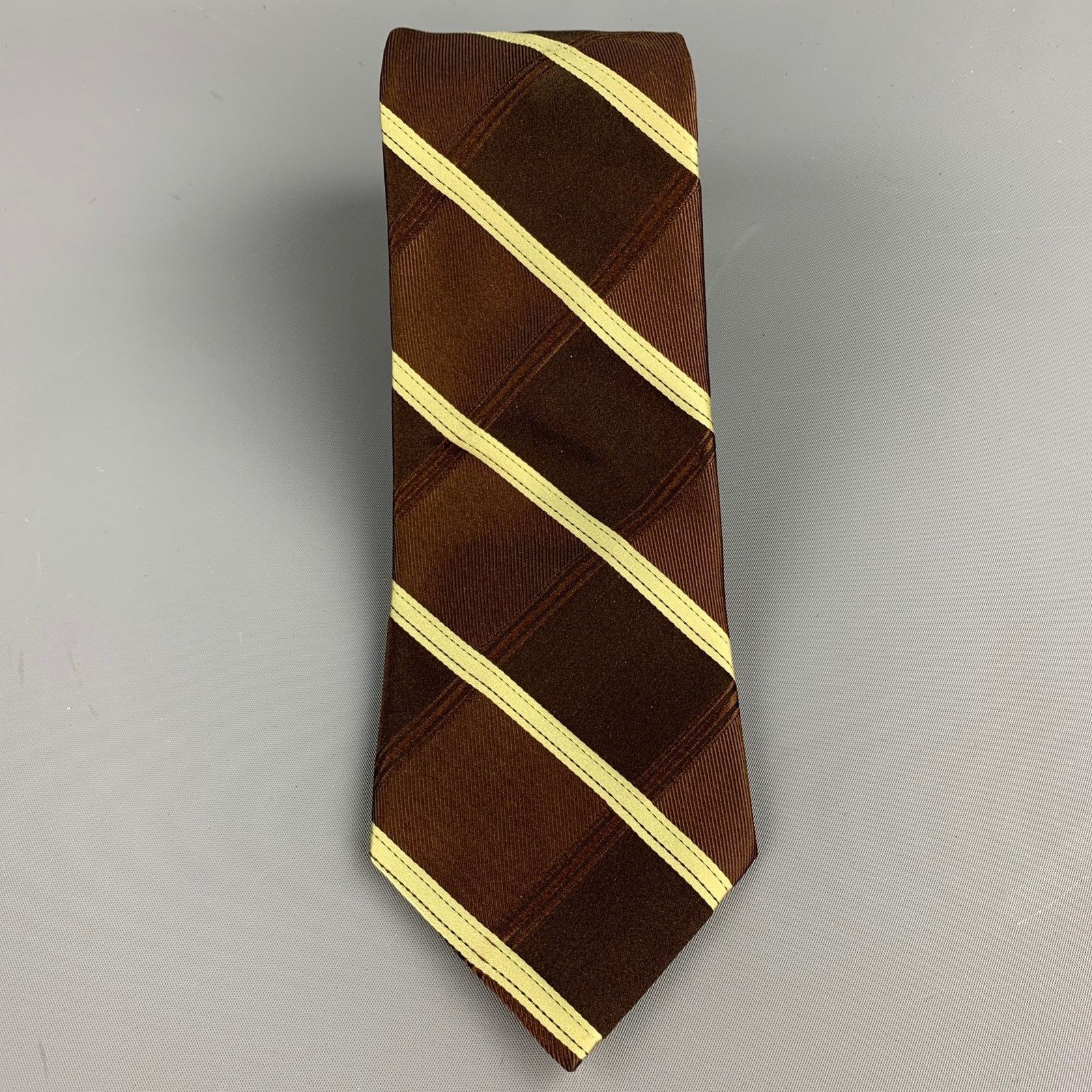 Ted Baker TED BAKER Brown & Green Diagonal Stripe Silk Tie Size ONE SIZE - 2 Thumbnail