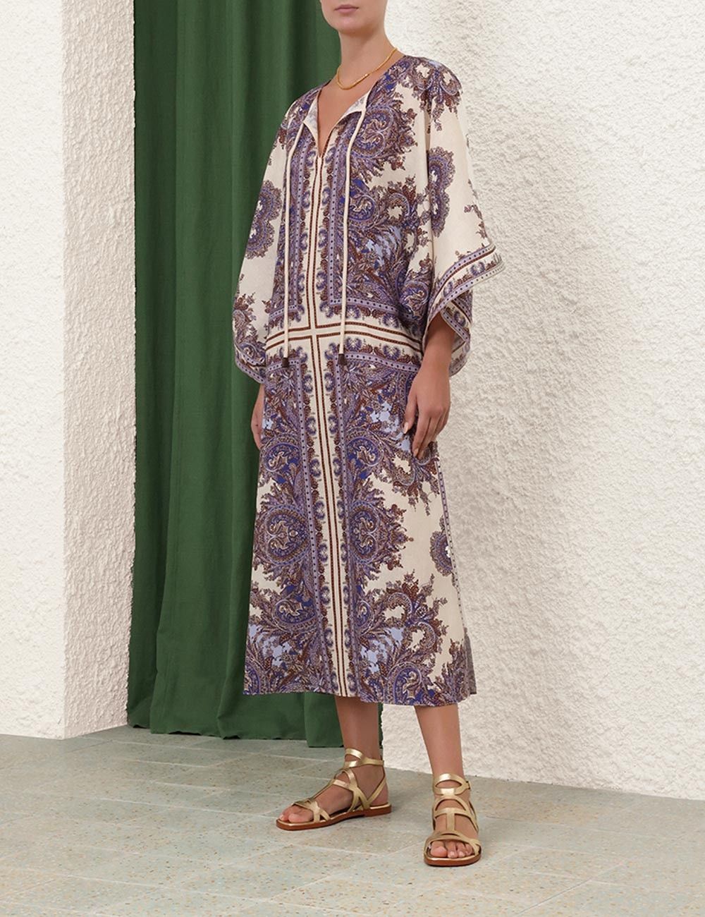 Zimmermann oc11z0525 Ottie Kaftan Midi Dress in Multicolor Size S / US 4 / IT 40 - 4 Thumbnail