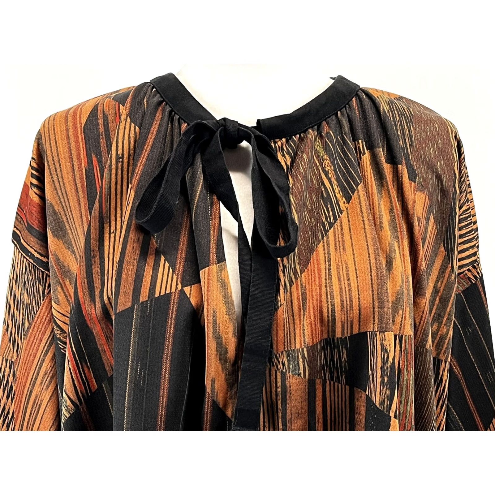 Zara Zara Blouse Shirt Womens S Oversized Balloon Sleeve Tie Neck Boho Peasant Multicolor Abstract Size S / US 4 / IT 40 - 5 Thumbnail