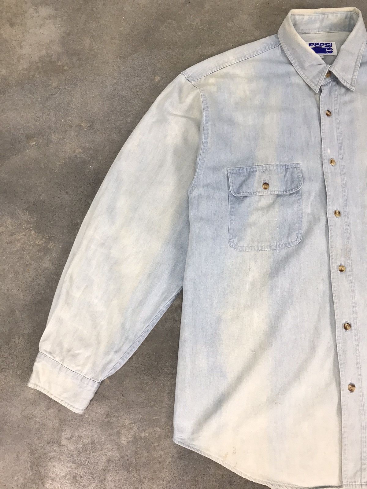Pepsi Vintage Pepsi Longsleeve Distressed Button Up Shirt Denim Size US XXL / EU 58 / 5 - 2 Thumbnail