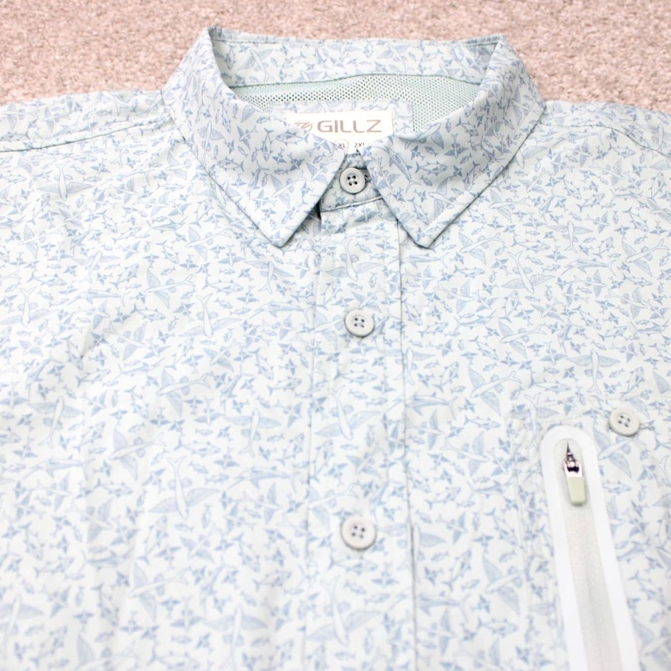 Vintage Gillz AOP Shirt Mens XL Blue Fish All Over Print Polyester Stretch Long Sleeve Size US XL / EU 56 / 4 - 5 Thumbnail