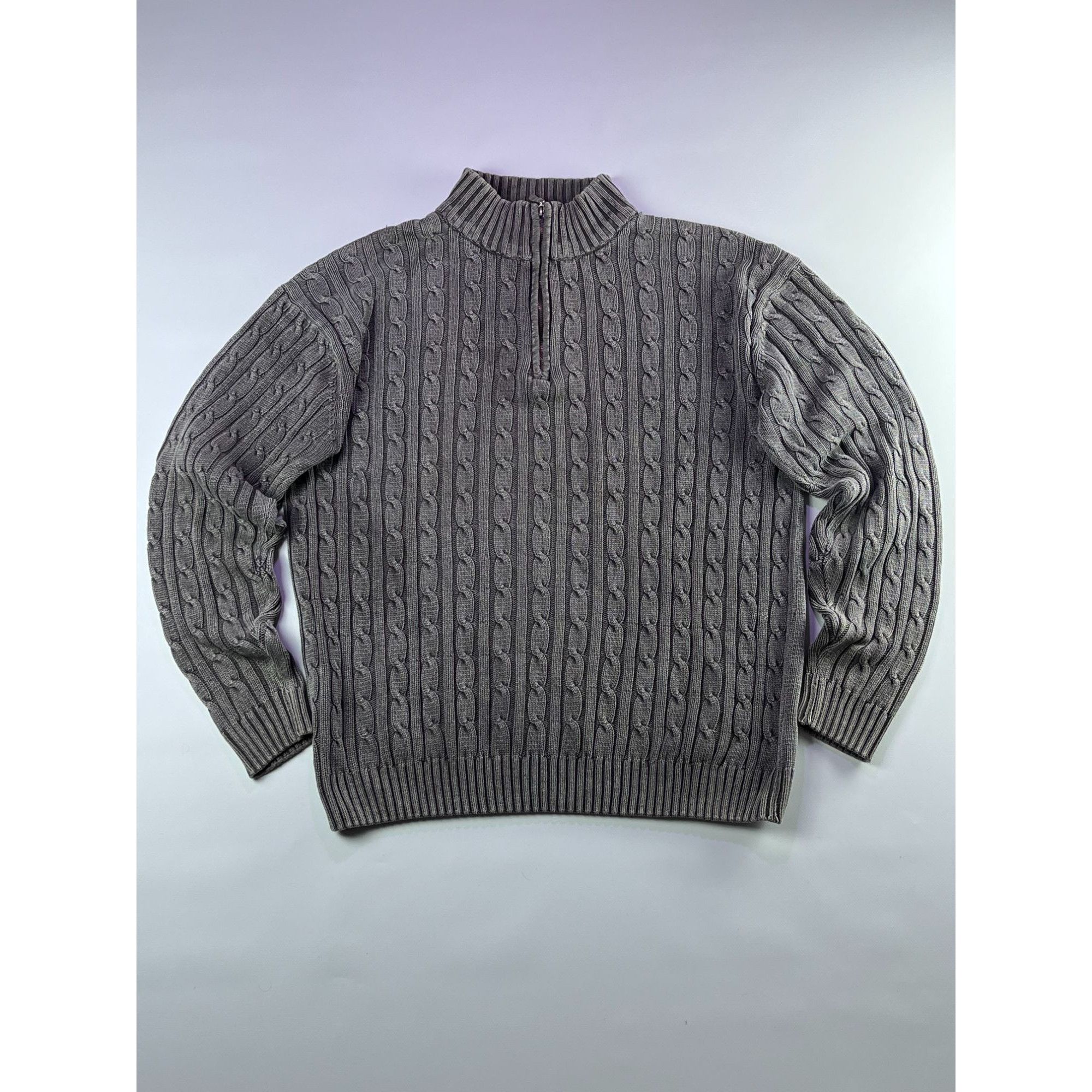 Vintage Vintage Heavy Knit Gray Cable Half-Zip Sweater Size US XL / EU 56 / 4 - 2 Thumbnail