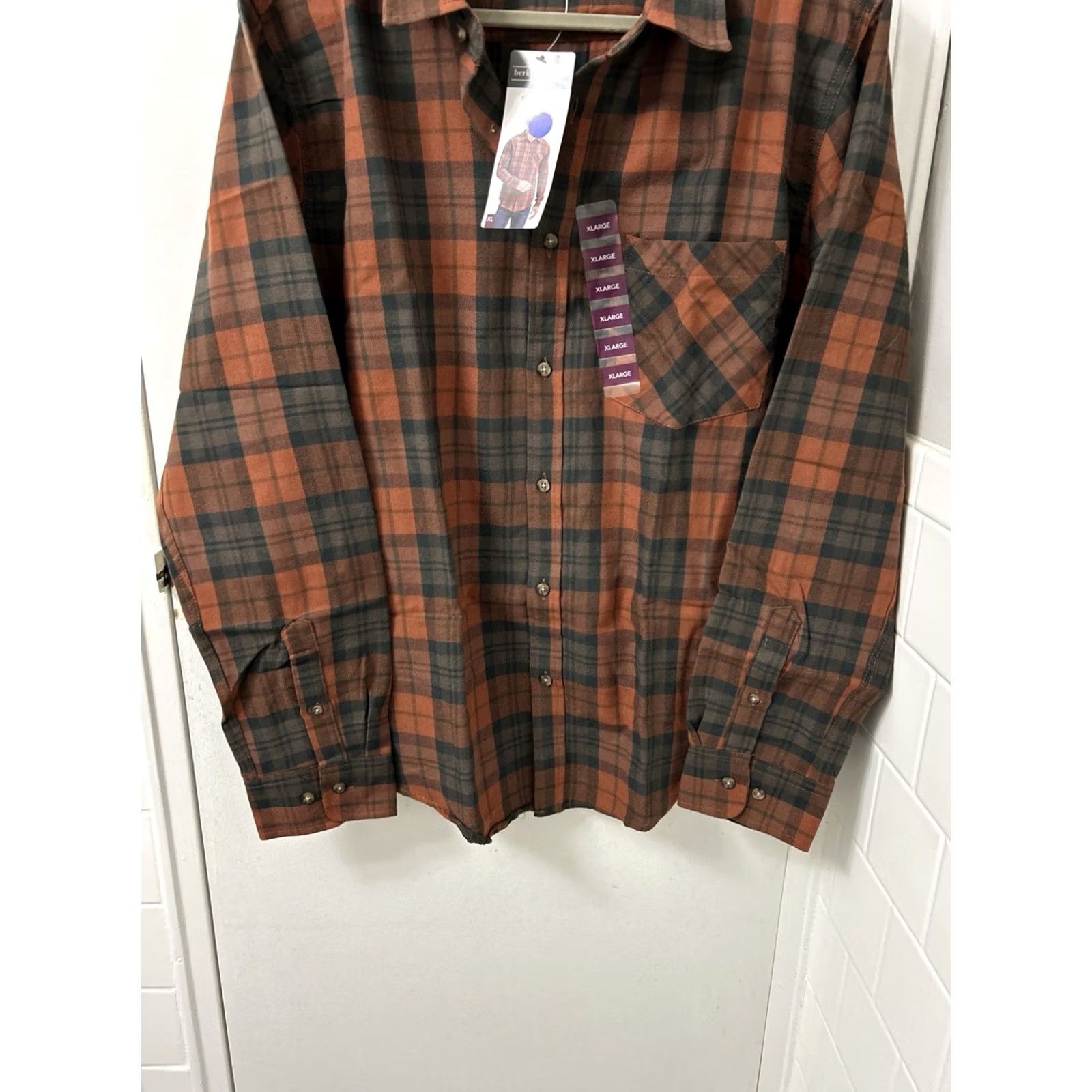 Vintage Berkley Jensen Flannel Shirt Mens XL Orange Plaid Button-Down Long Sleeve NWT Size US XL / EU 56 / 4 - 3 Thumbnail