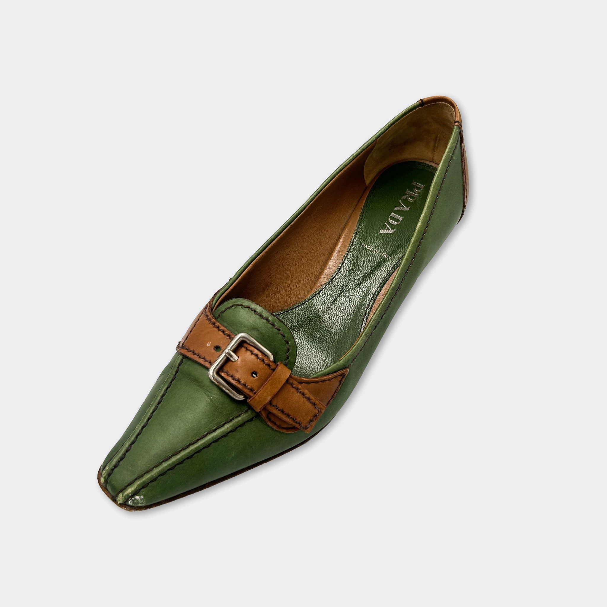 Prada Prada Green Leather Heels Size US 7 / IT 37 - 2 Thumbnail