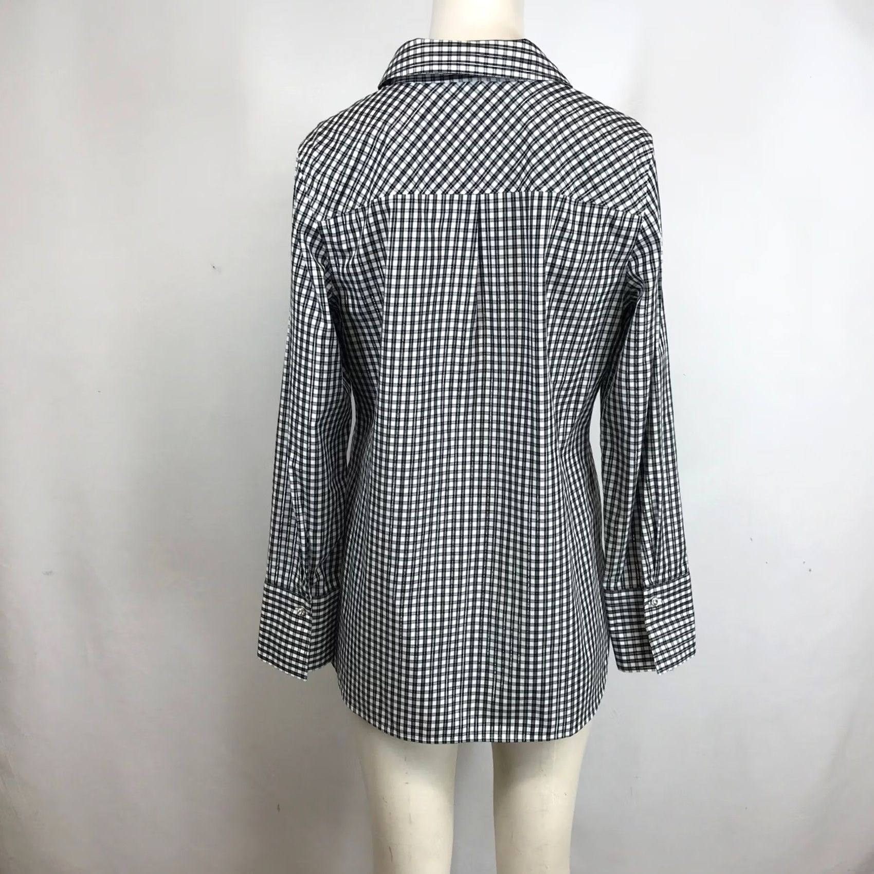 Talbots Talbots Blouse Shirt Gingham Check Non-Iron Popover Long Sleeve Woman Black White Silver Metallic Size S / US 4 / IT 40 - 5 Thumbnail