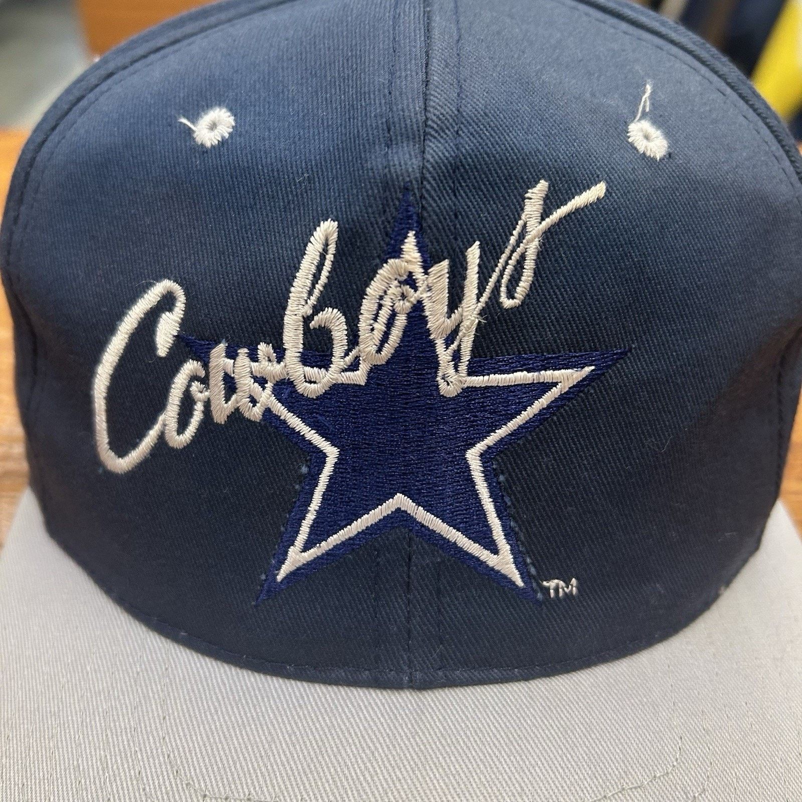 & Other Stories 90’s Navy NFL Dallas Cowboys Script Text Snap Back Hat Size ONE SIZE - 3 Thumbnail