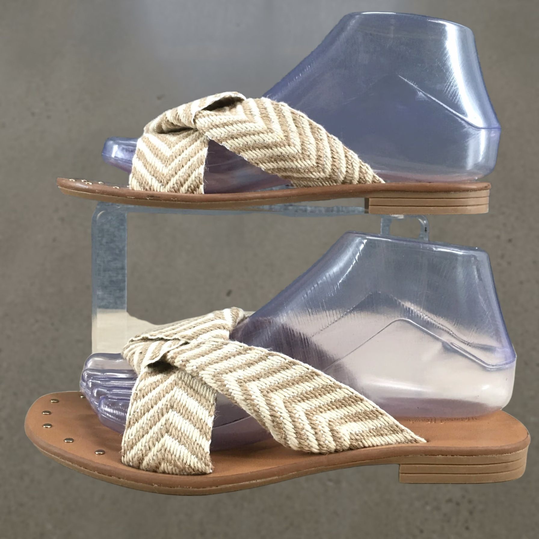 Vintage Universal Thread Sandals Womens 6 Louise Chevron Print Knotted Flats Slide Brown Size US 6 / IT 36 - 1 Thumbnail