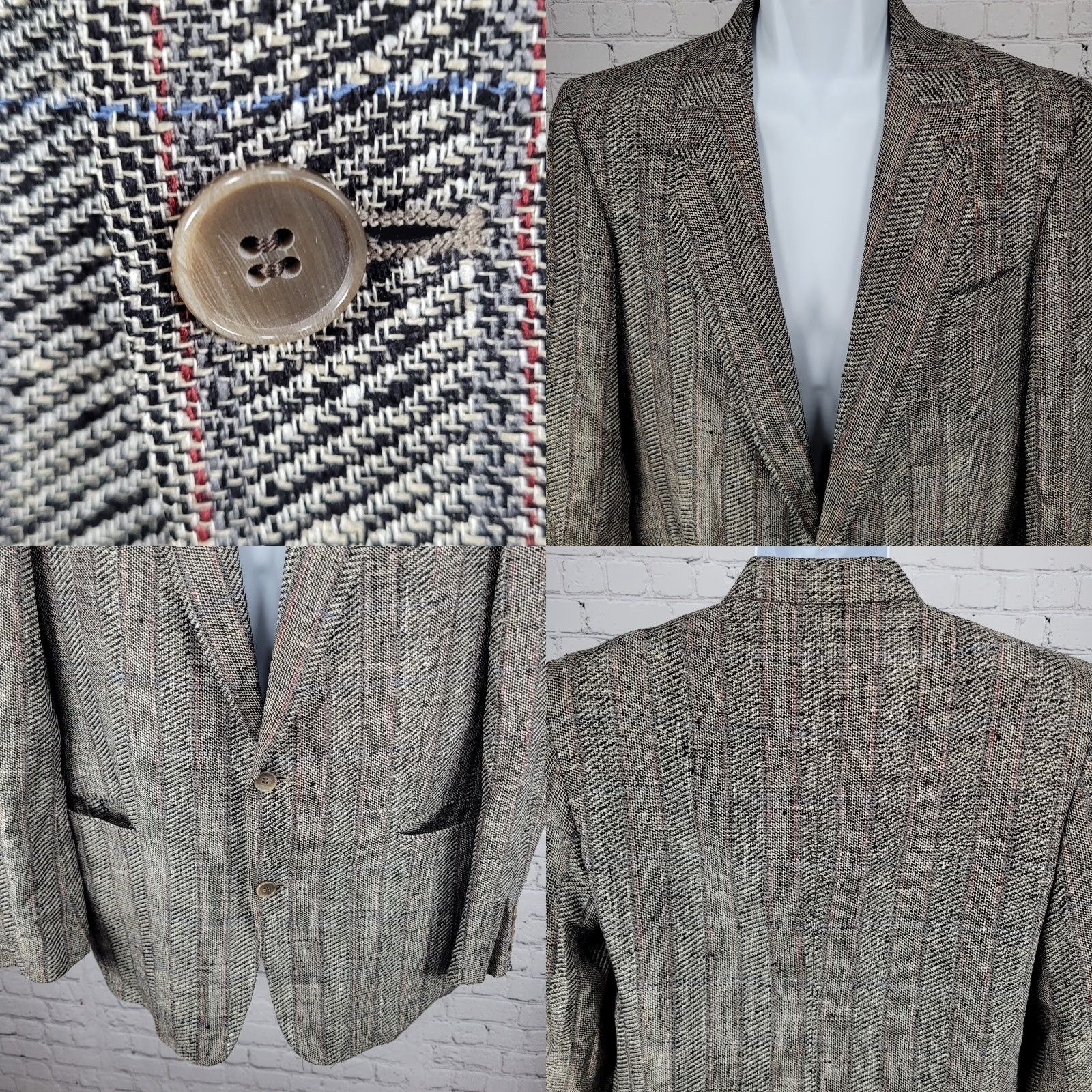 Vintage Profilo White Black Striped 2 Button Ventless Notch Blazer Sport Coat Italy 40 Size 40R - 8 Thumbnail