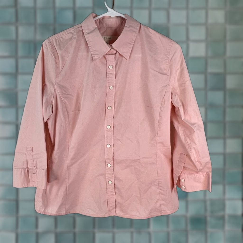 Merona VINTAGE Merona Womens Long Sleeve Button Down Pink Top Blouse Shirt Size M Size M / US 6-8 / IT 42-44 - 1 Thumbnail