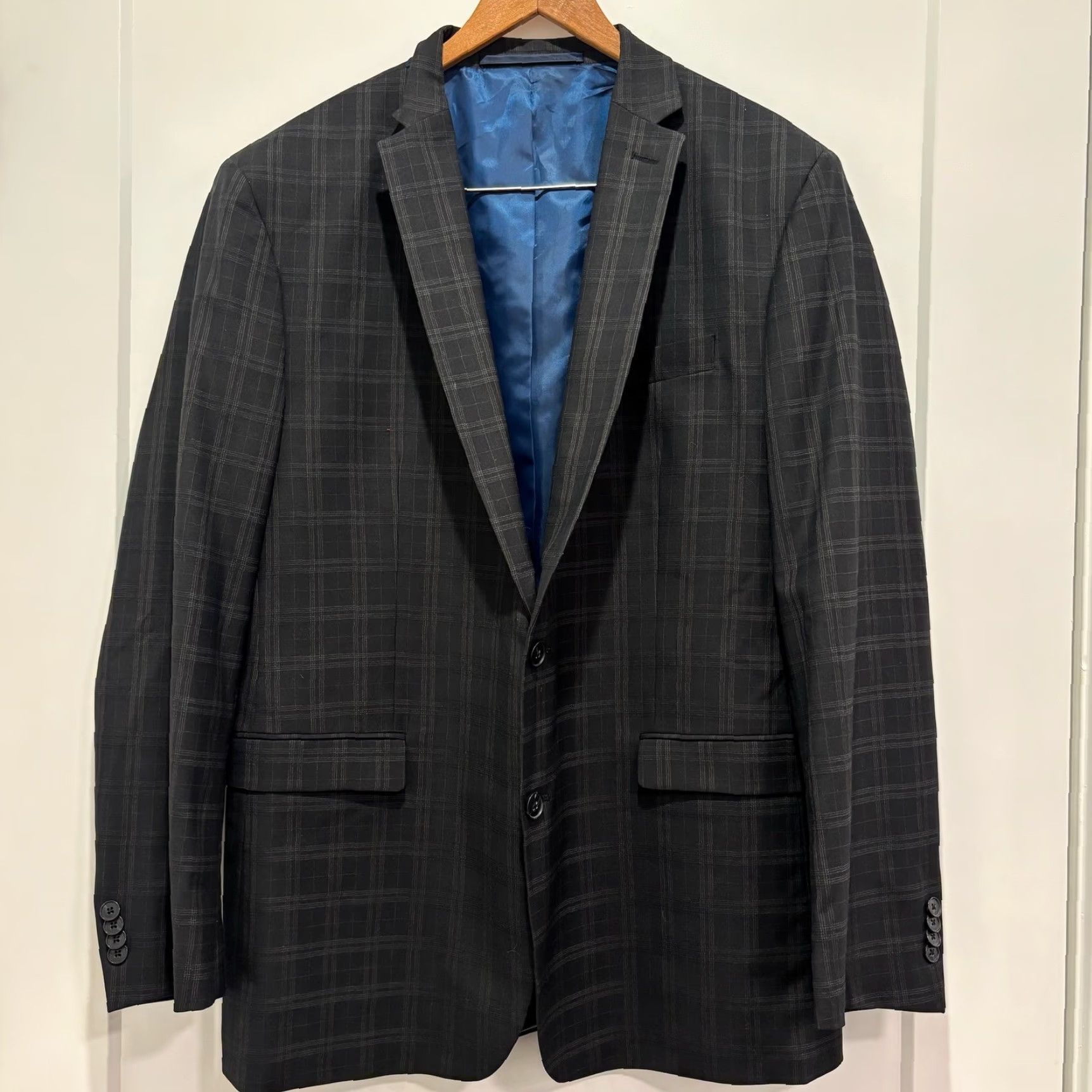 Vintage Nick Graham Blazer 46L Plaid Regular Fit Notch Lapel 2-Button Double-Vented Men’s Sports Coat Gray Size 46R - 2 Thumbnail