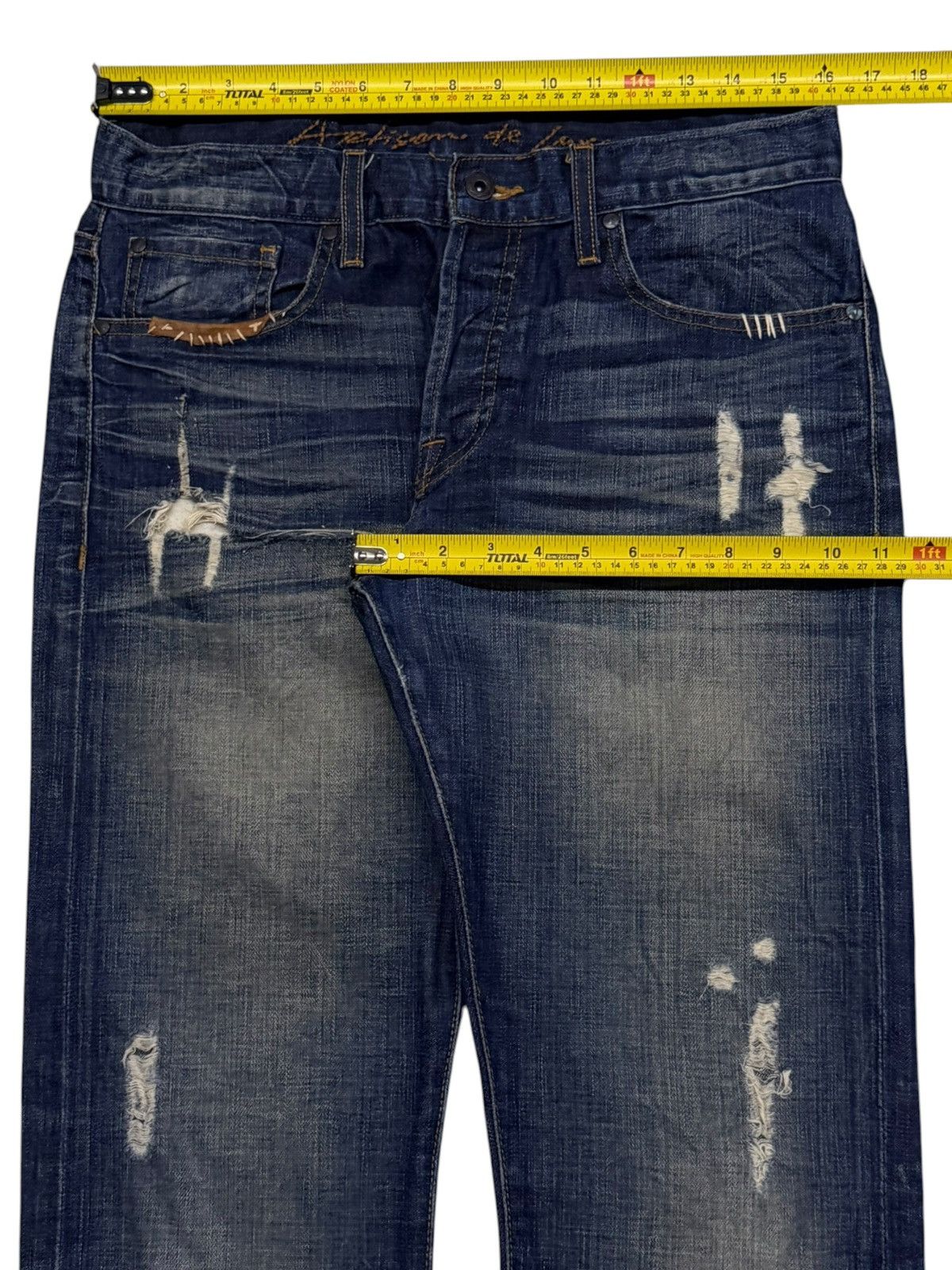 Japanese Brand Vintage Y2K Artisan De Luxe Destroy Blue | Slim Straight W32 Size US 32 / EU 48 - 18 Thumbnail