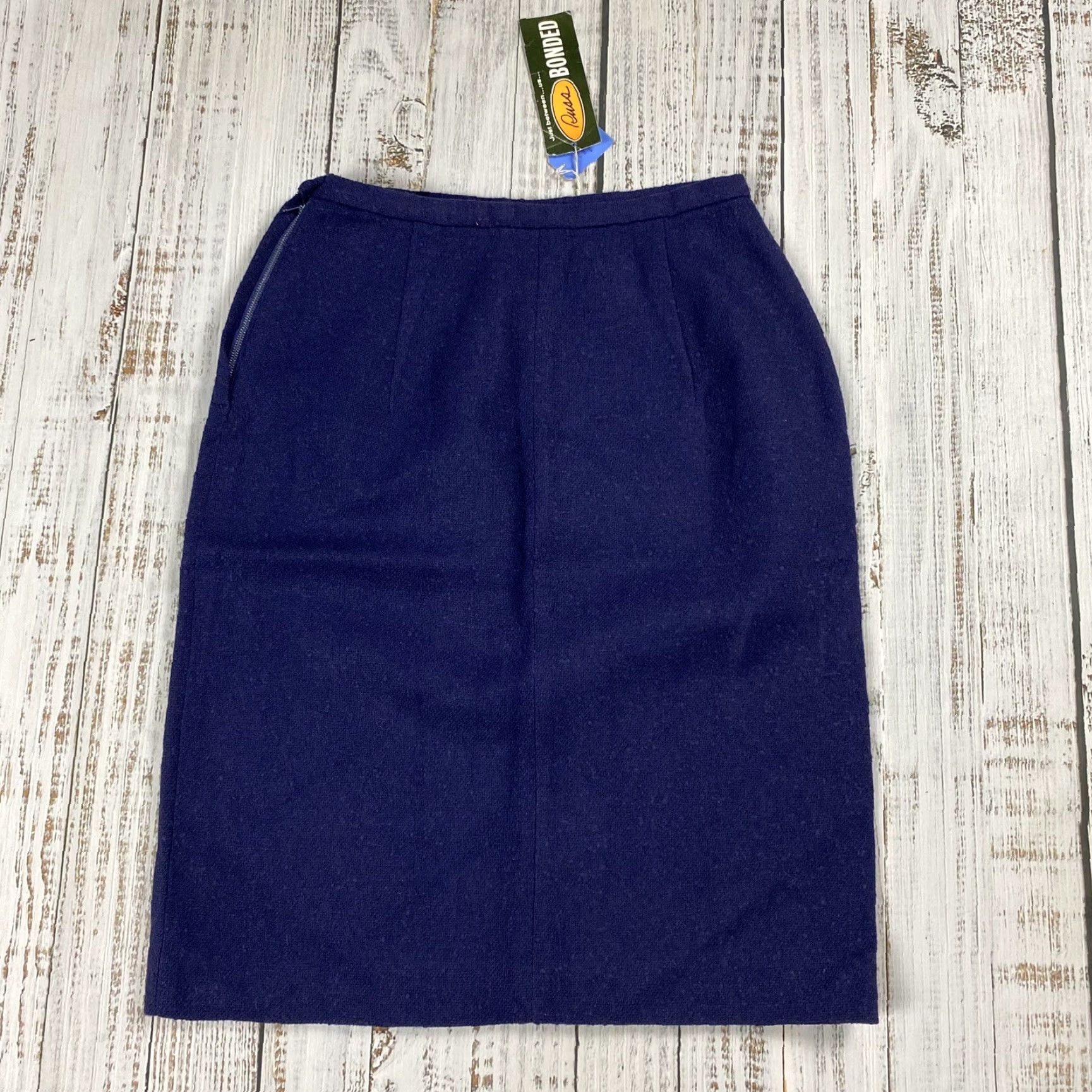 Vintage VINTAGE RUSS BONDED Wool/Nylon Mod Skirt Navy Blue 60s 28W Adult Women Size 28" / US 6 / IT 42 - 8 Thumbnail