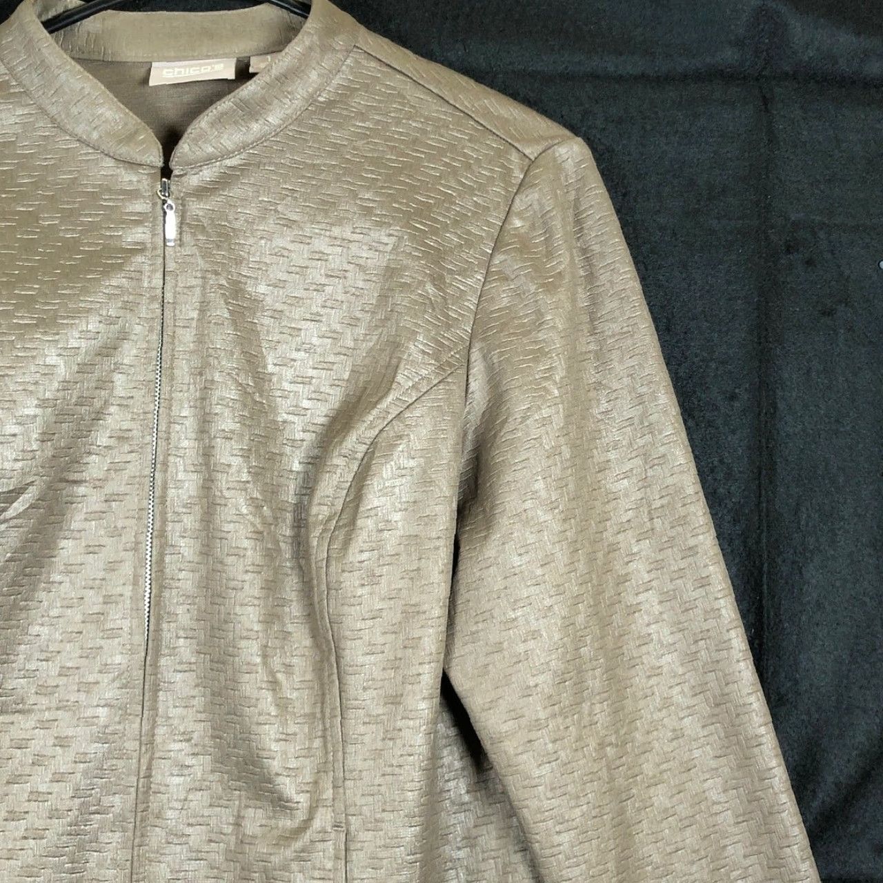 Vintage Chicos Womens Jacket Brown Textured Full Zip Long Sleeve 1 (M) Size M / US 6-8 / IT 42-44 - 5 Thumbnail