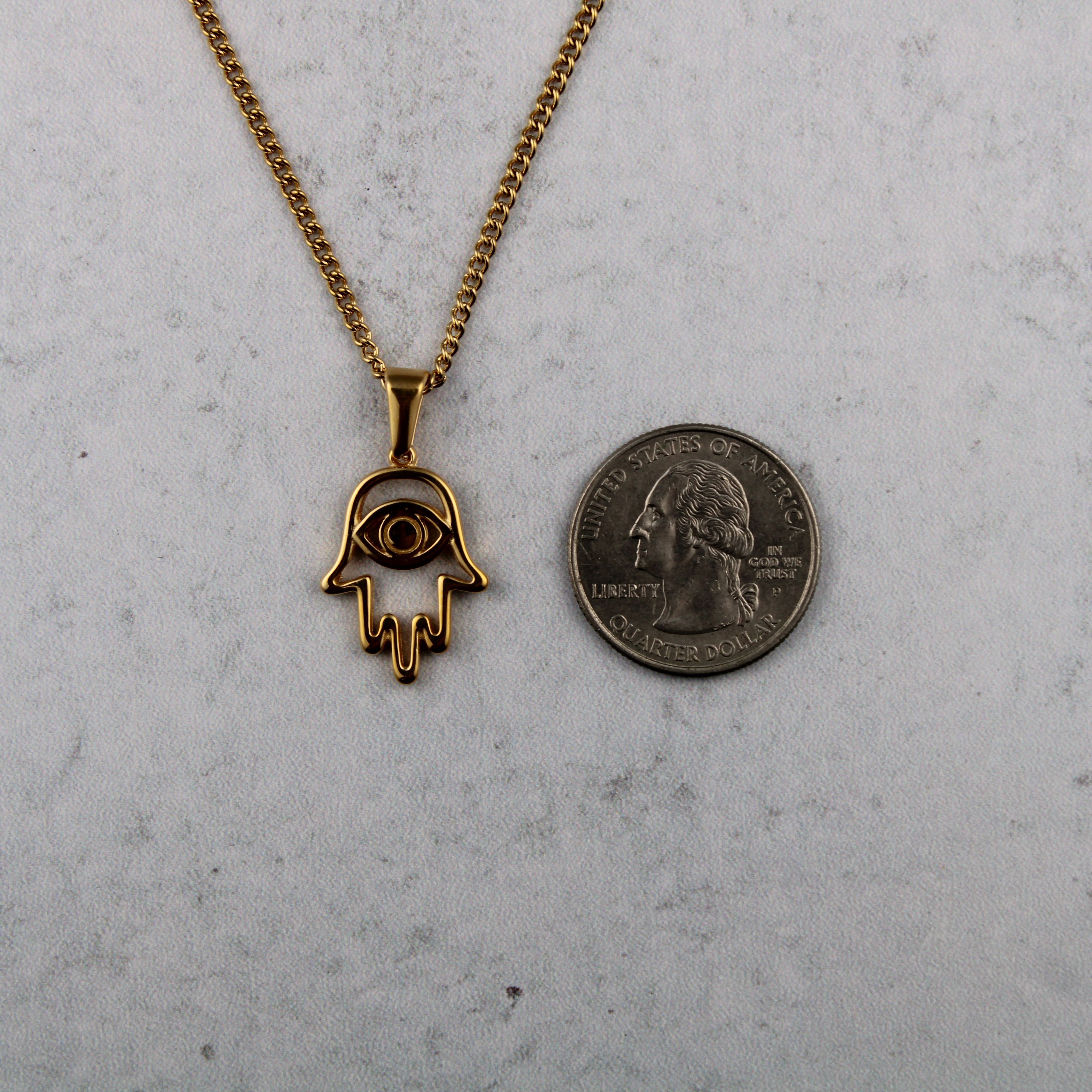 Jewelry Gold Hamsa Evil Eye Pendant Chain Necklace Size ONE SIZE - 7 Thumbnail