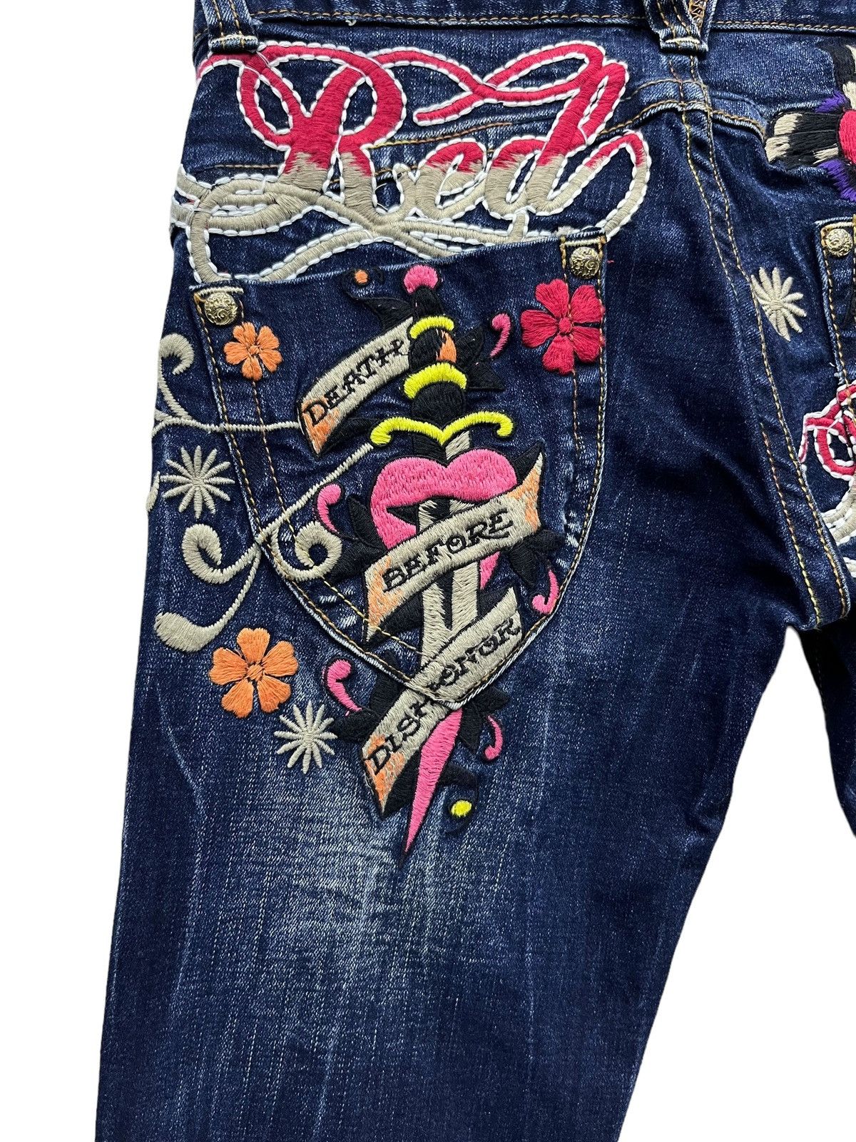Ed Hardy ART TATTOO WEAR🔥RED PEPPER x ED HARDY Stretched Denim FLARE Size 25" / US 0 / IT 36 - 8 Thumbnail