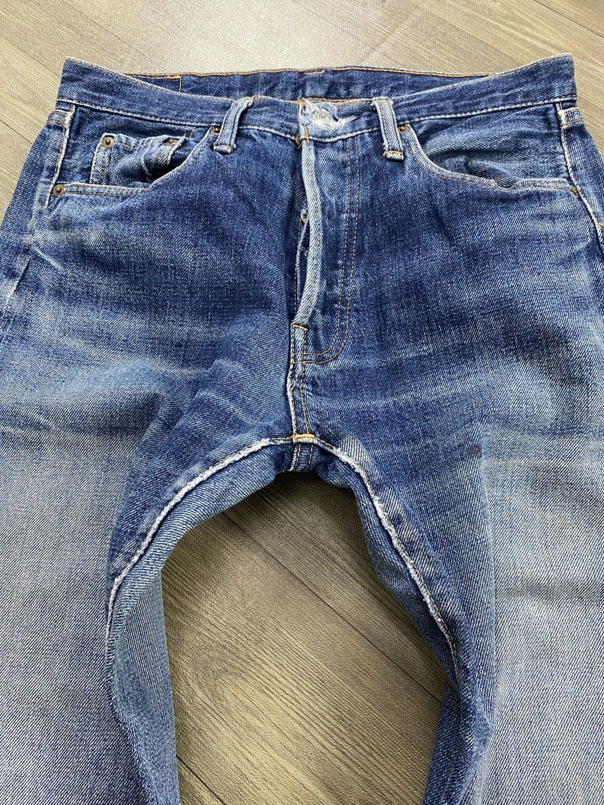 Denime 🇯🇵Vintage Denime Japan Selvedge Distressed Faded Blue Jeans Size US 30 / EU 46 - 5 Thumbnail