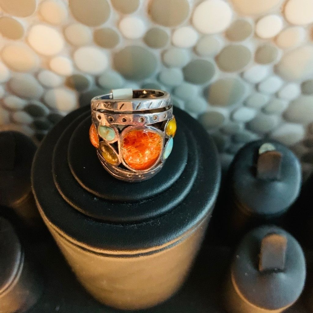 Vintage Sterling Silver ring with Precious stones size 6.5 Size ONE SIZE - 4 Thumbnail