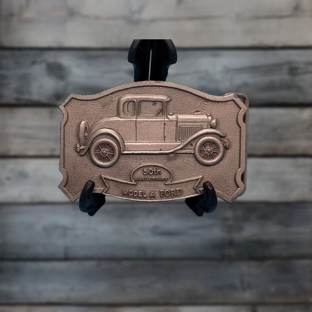Ford VINTAGE 1970s Ford Model A 50th Anniversary Belt Buckle Silver Tone Unisex Size ONE SIZE - 1 Thumbnail