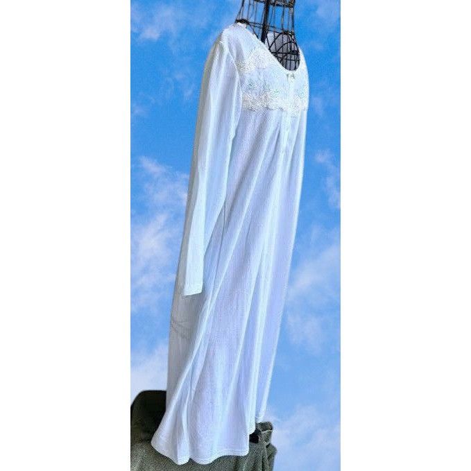 Vintage Miss Elaine Maxi Nightgown Small Blue Fleece Embroidered Size S / US 4 / IT 40 - 5 Thumbnail