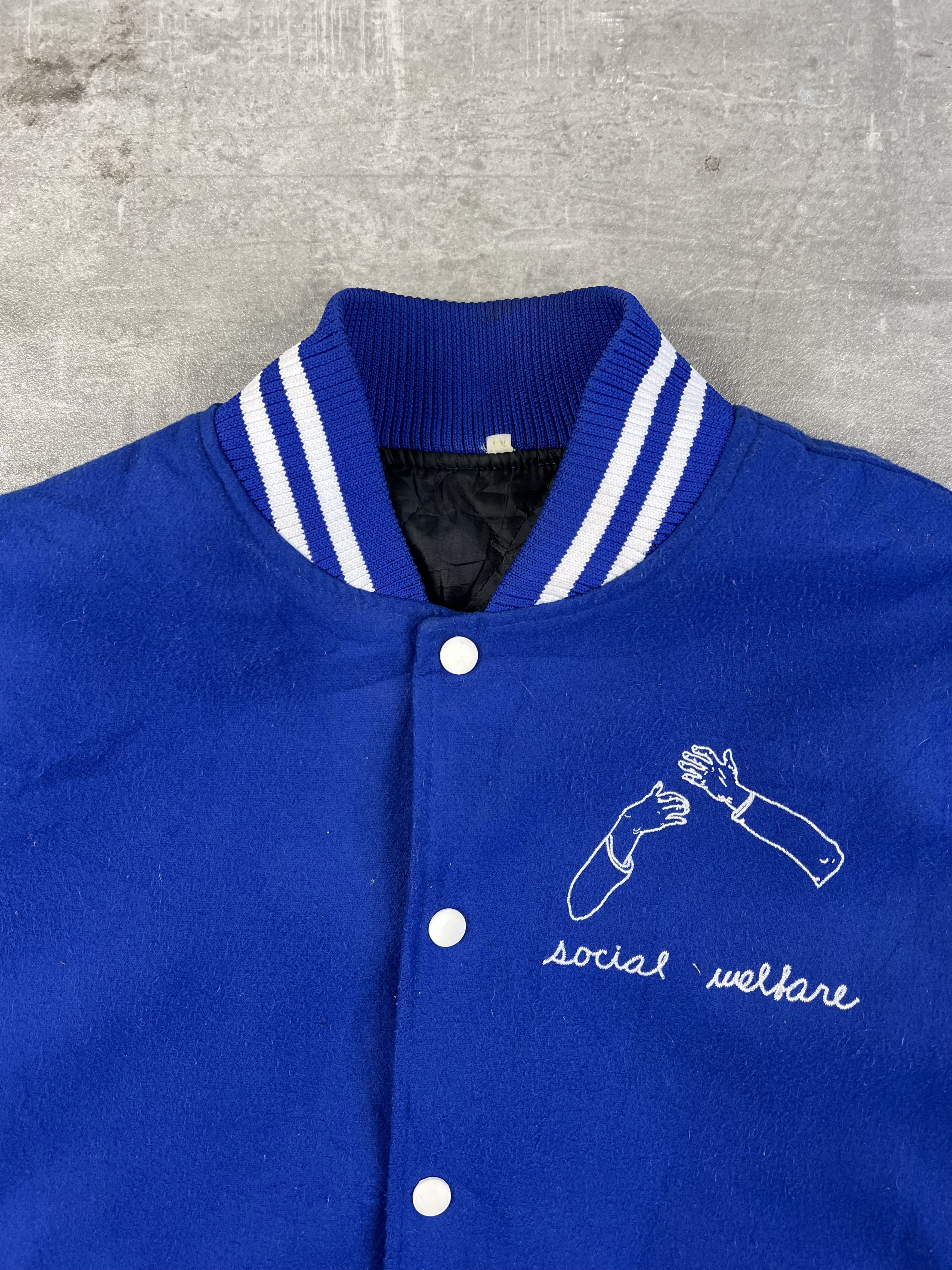 Vintage VARSITY JACKET SOCIAL WELFARE BLUE WHITE Size US M / EU 48-50 / 2 - 2 Thumbnail