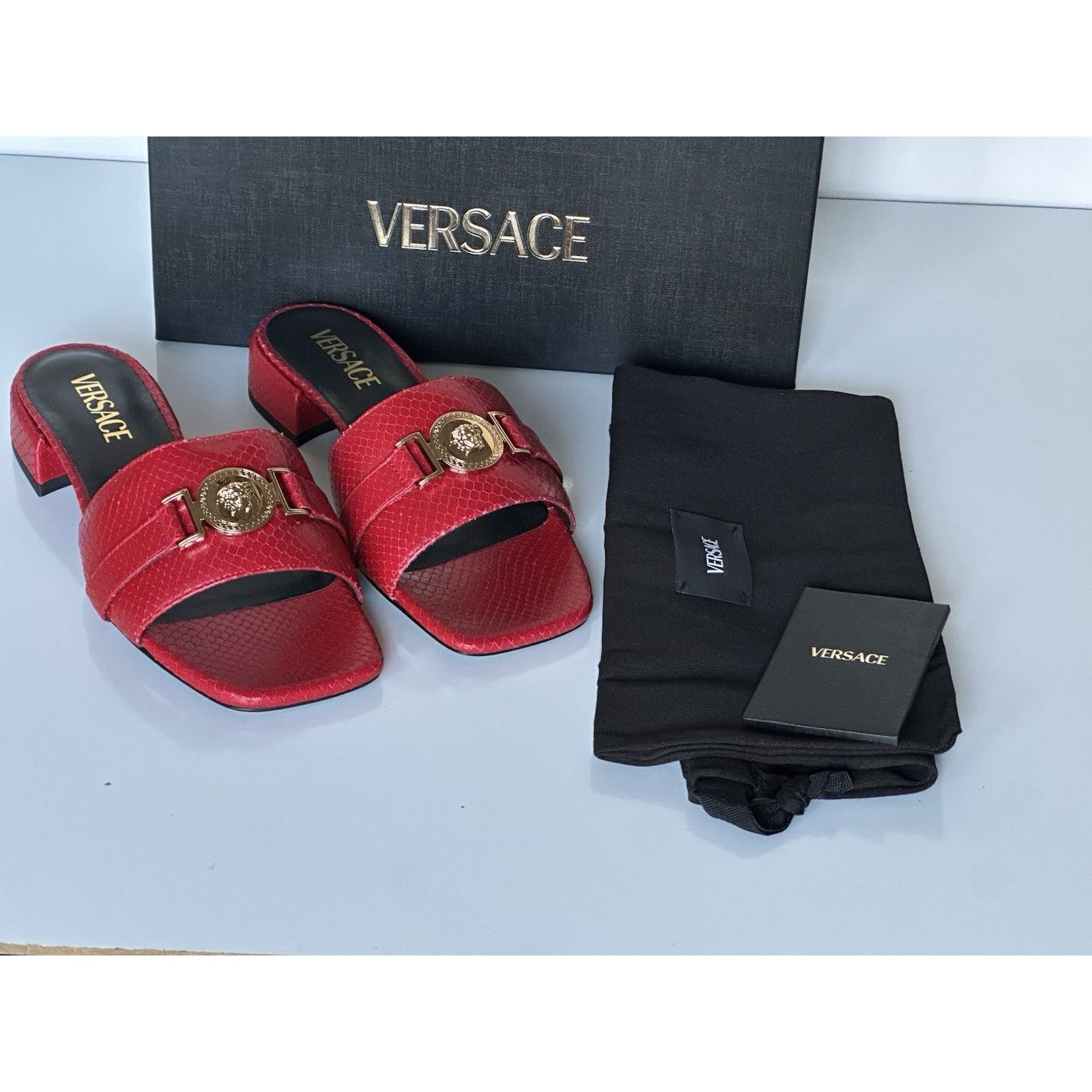 Versace VERSACE Gold Medusa Women's Dark Red Sandals 9 US 1014748 Size US 9 / IT 39 - 14 Thumbnail