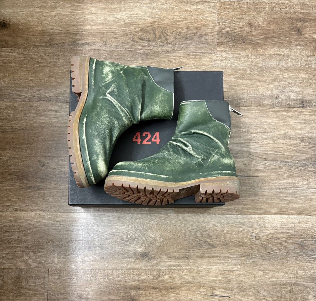 424 424 MARATHON BOOT DISTRESSED GREEN SIZE 40 (US 7) BRAND NEW Size US 7 / EU 40 - 2 Thumbnail