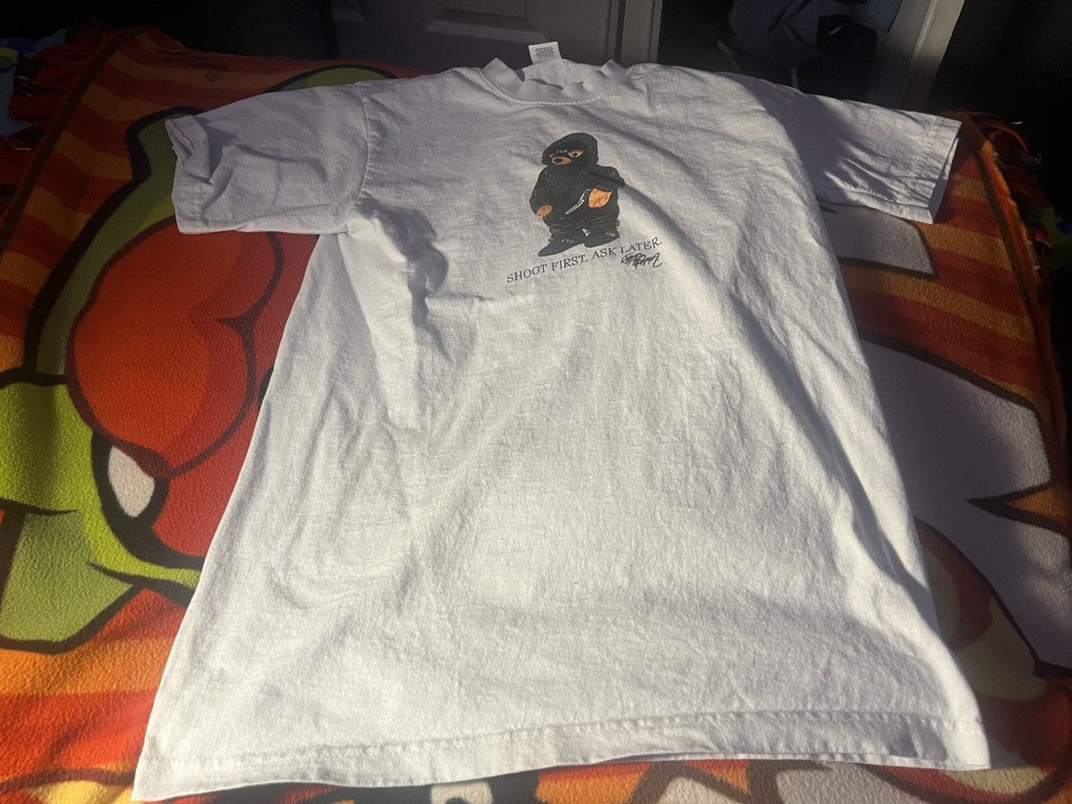 image of Fuck The Population Bear Shirt in White, Men's (Size Medium)