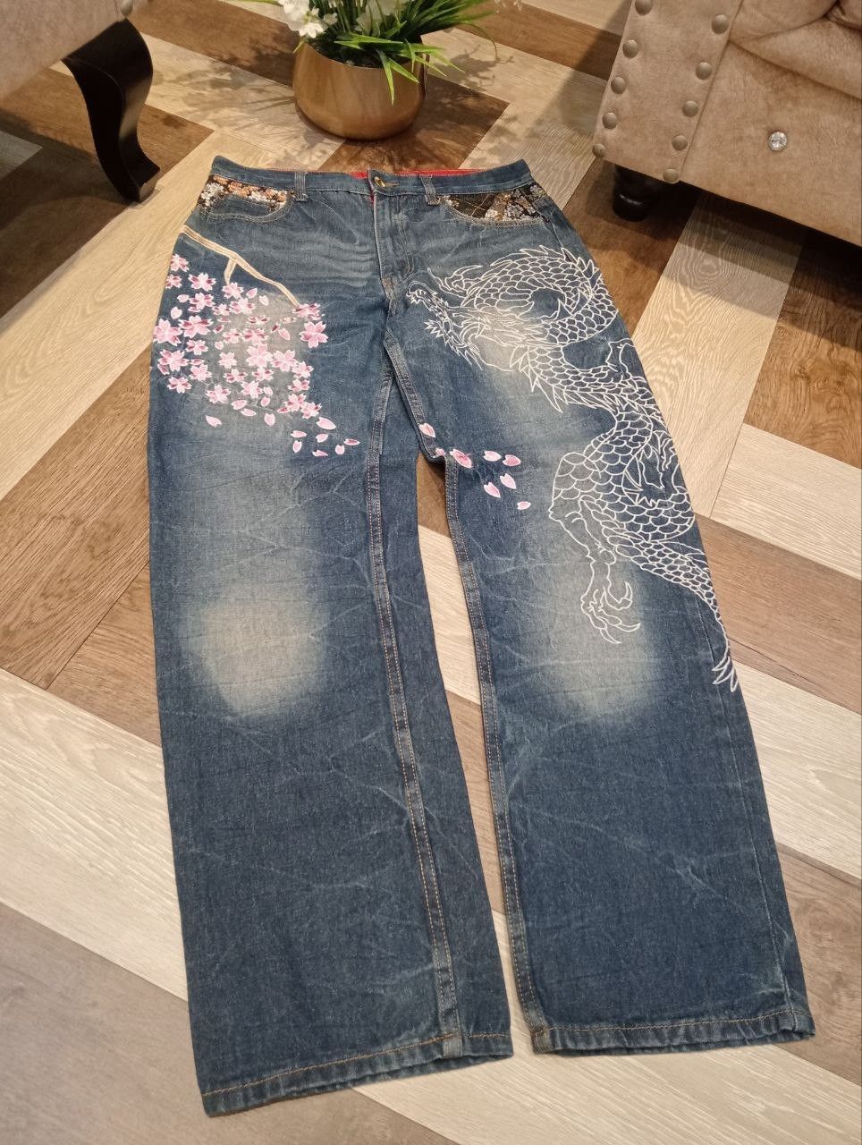 Japanese Brand HISHYOUHAKUREI ORIGINAL WAGARA DENIM SUKAJAN DRAGON PANTS Size US 32 / EU 48 - 3 Thumbnail