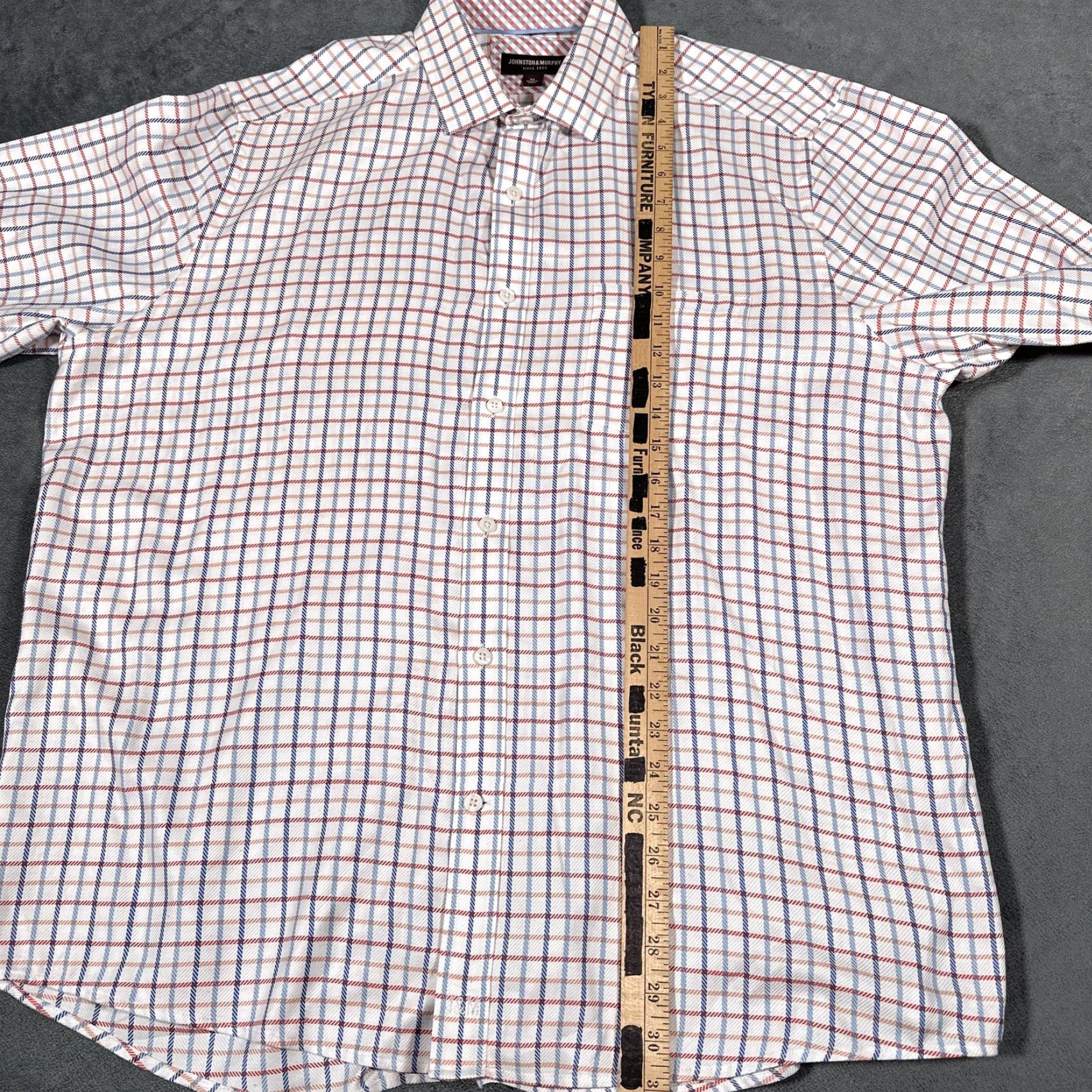 Johnston & Murphy Johnston & Murphy Shirt Men XL White Blue Plaid Button-Down Pocket 100% Cotton Long Sleeve Size US XL / EU 56 / 4 - 7 Thumbnail